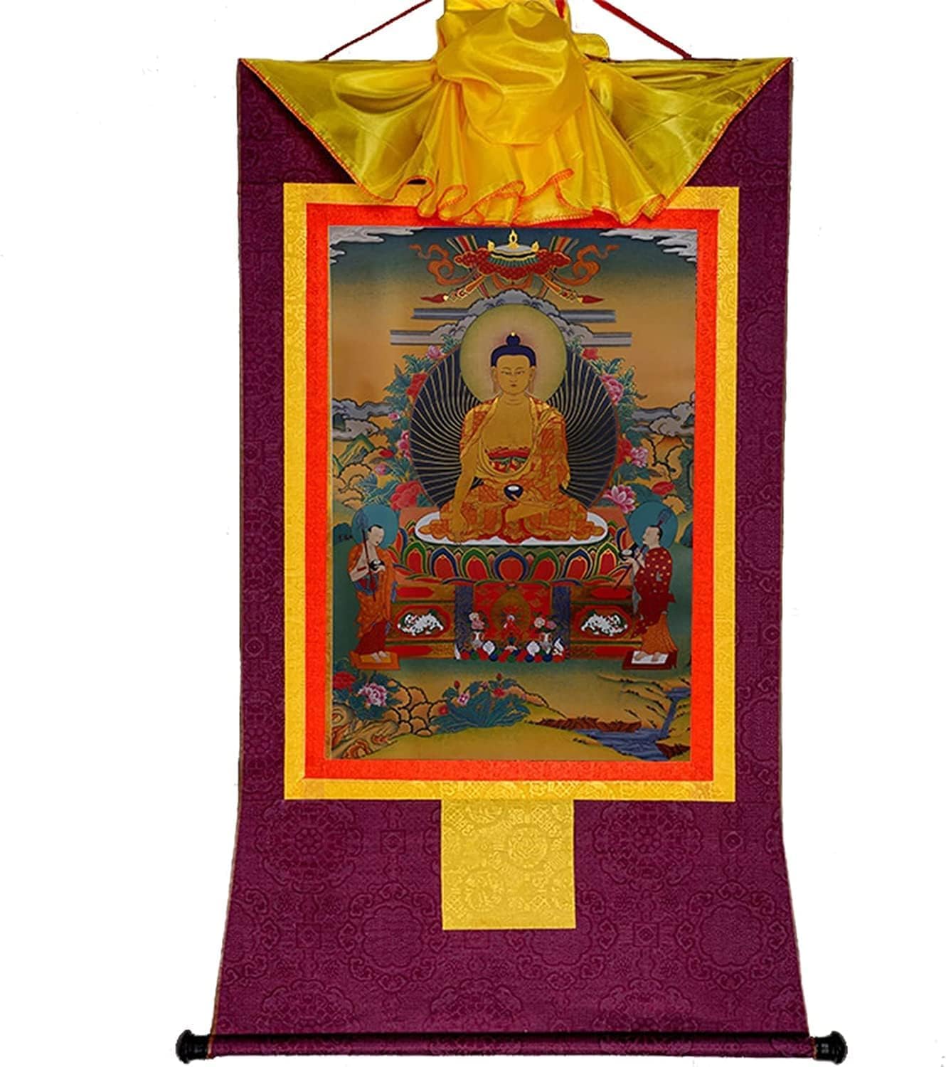 Cnfhfry Onecolor Vintage Tapestry, Vintage Sakyamuni Tibetan Thangka Tapestry Handmade Buddhist Brocade Embroidery Painting