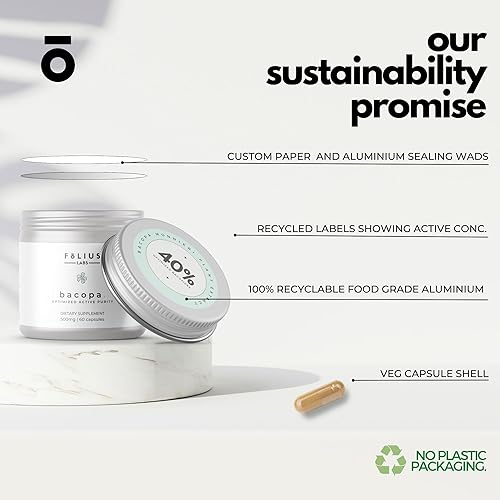 Miniatura 8 de FOLIUS LABS Bacopa Monnieri Cápsulas 750mg  Suplemento herbario con 40% Bacosides Bacopa Monnieri  Ayuda a apoyar la memoria y la capacidad