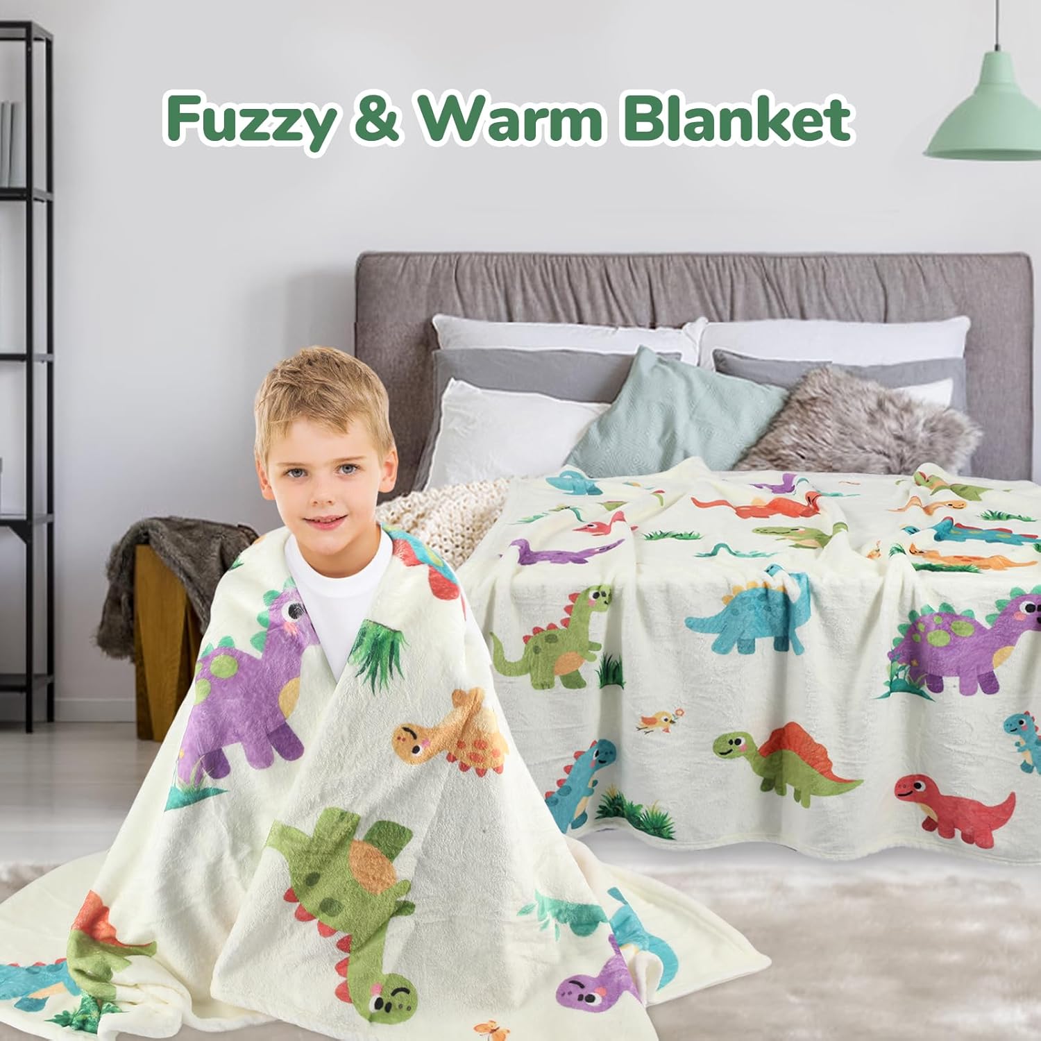 Get Well Soon Gift for Kids Boys, Feel Better Gifts for Kid, 12'' Get Well Soon Dinosaur Plush Pillow & Soft Cozy Flannel Throw Blanket, Dinosaur Gifts Set for Boy, Kids Get Well Baskets