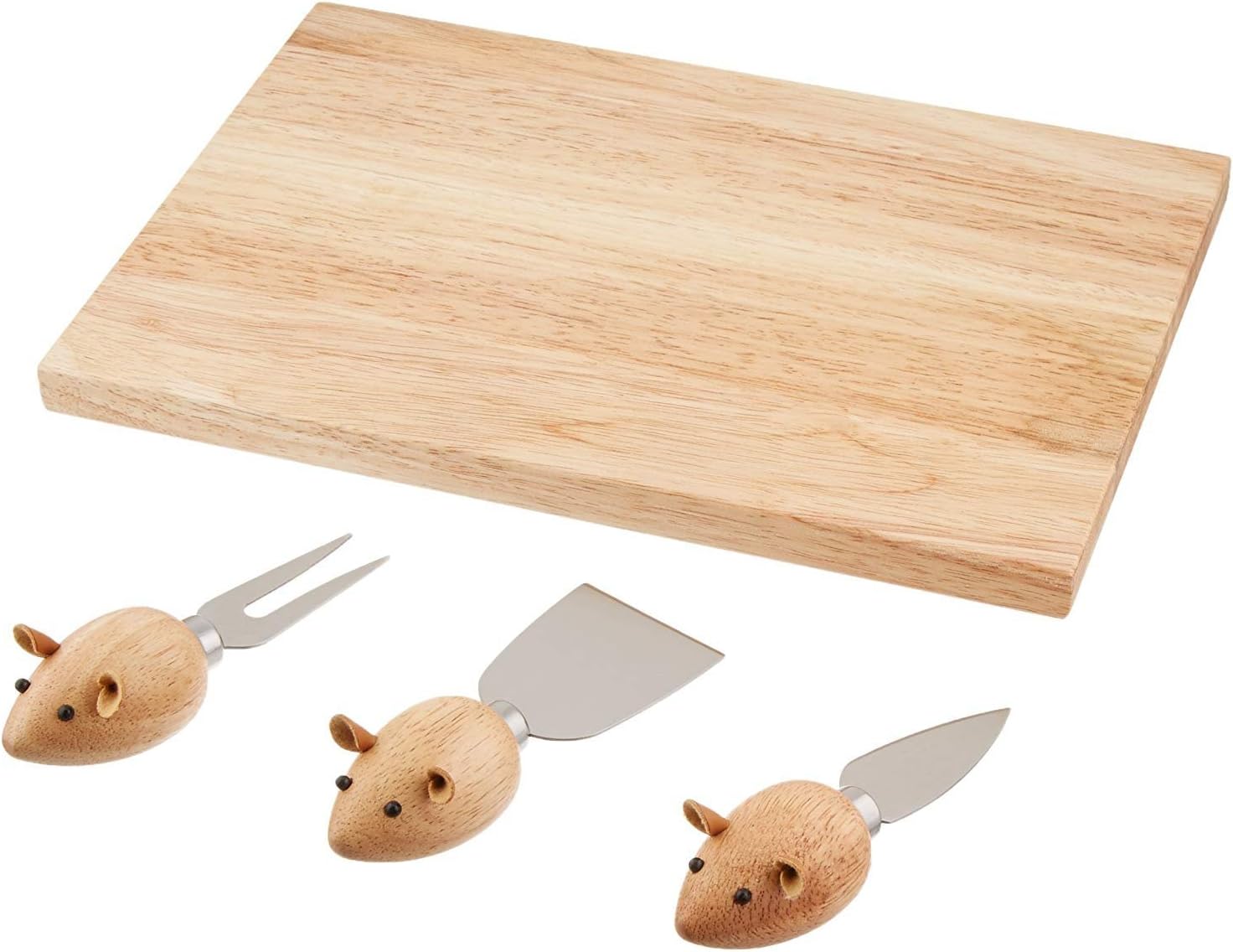 Kikkerland Rubberwood Stainless Steel Mouse Cheese Board, Set of 4