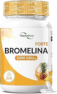 Bromelina Forte 5000 GDU/g, 210 Capsule Gastro-Resistenti (Fino a 7 mesi di Fornitura) Estratta naturalmente dall'Ananas - VitaminPure