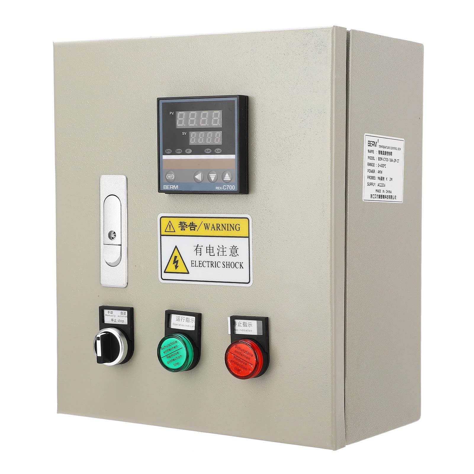 FTVOGUE Inteligentna Skrzynka Kontroli Temperatury PID Stal Nierdzewna ABS 3-fazowy Regulator Temperatury Termopary 4KW 220VAC 32 do 752 Fahrenheita do Grzejników Piekarniki Warsztaty