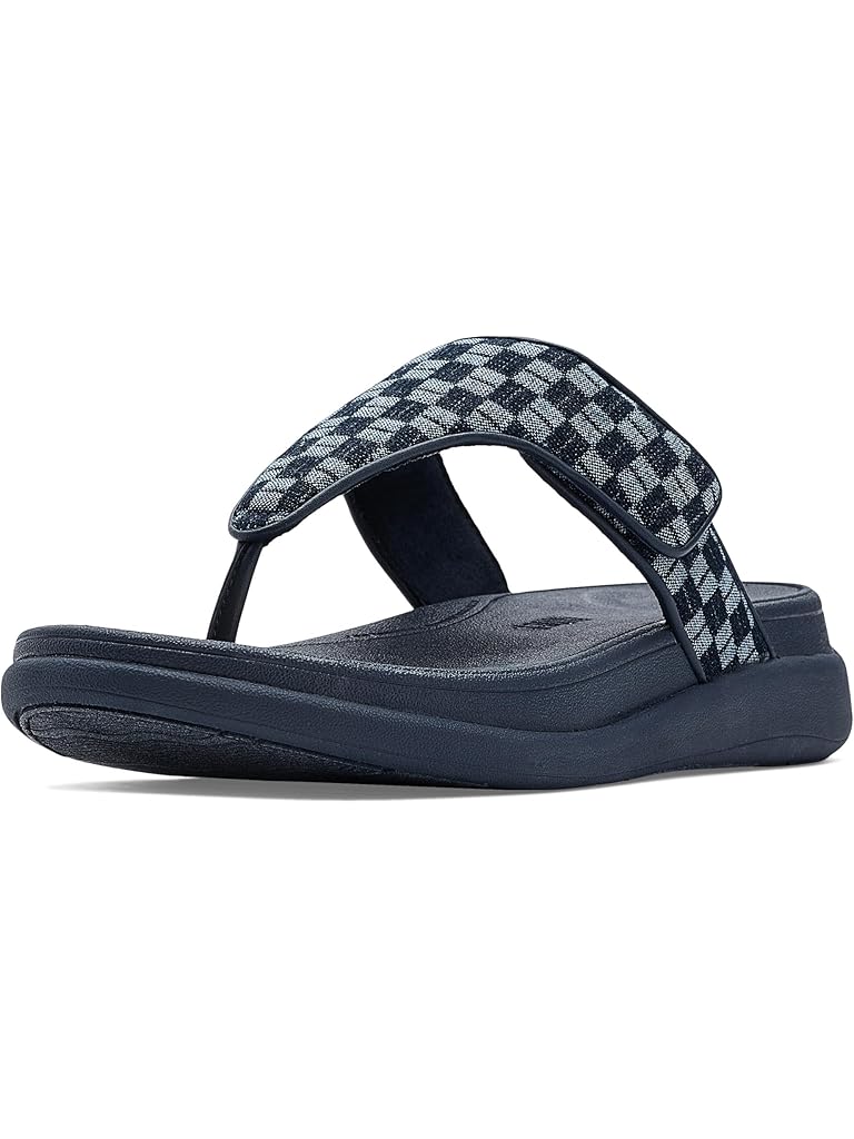 Navy FitFlop F-Mode Go Adj. Checkerboard-Denim Toe-Post Sandals