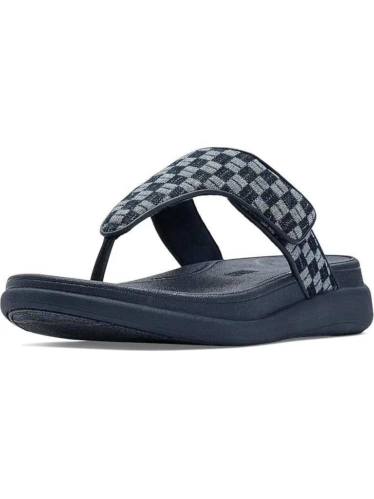 FitFlop F-Mode Go Adj. Checkerboard-Denim Toe-Post Sandals