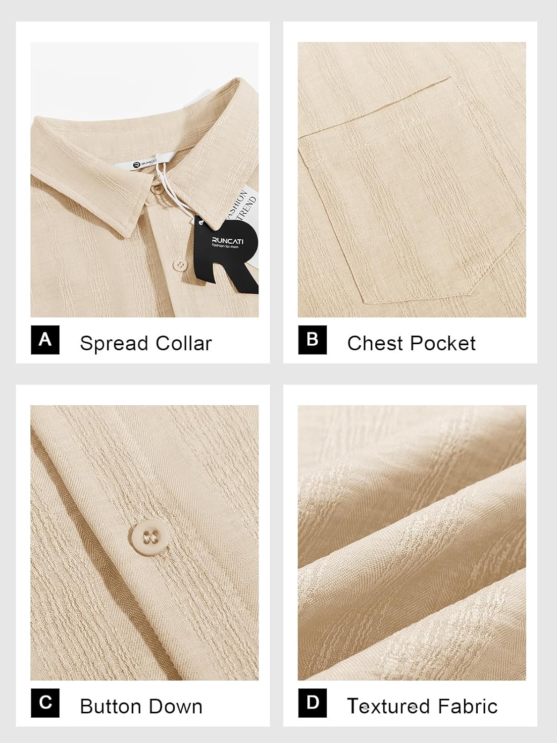 Runcati Mens Button Down Shirts Casual Short Sleeve Shirt Textured Linen Summer Beach Tops with Pocket - Image 6