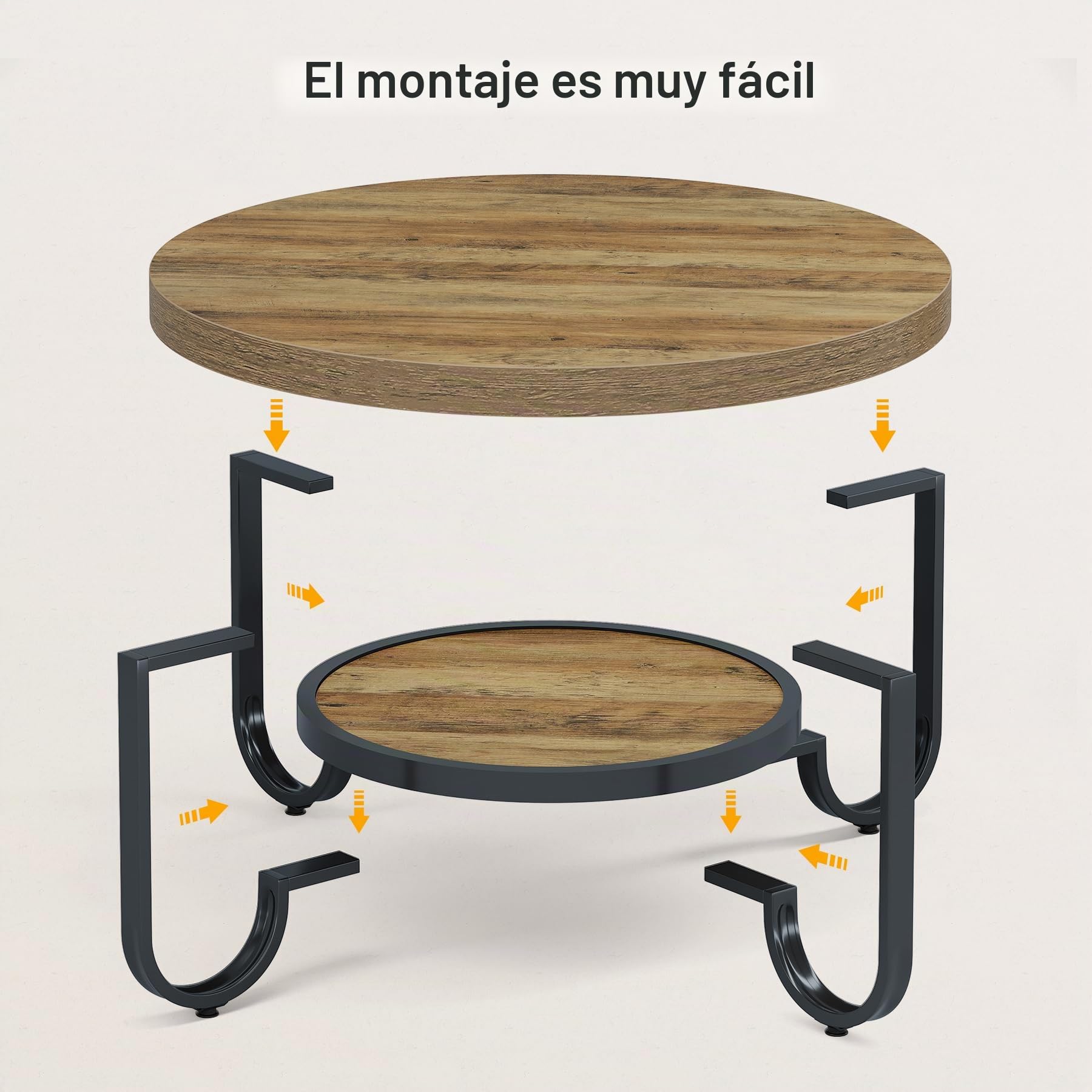 Tribesigns Mesa Auxiliar Redonda para Sala de Estar, Mesa Central de 2 Niveles con Estante de Almacenamiento, té Industrial de cóctel de 80 cm con Patas de Metal curvadas Resistentes (Marrón)
