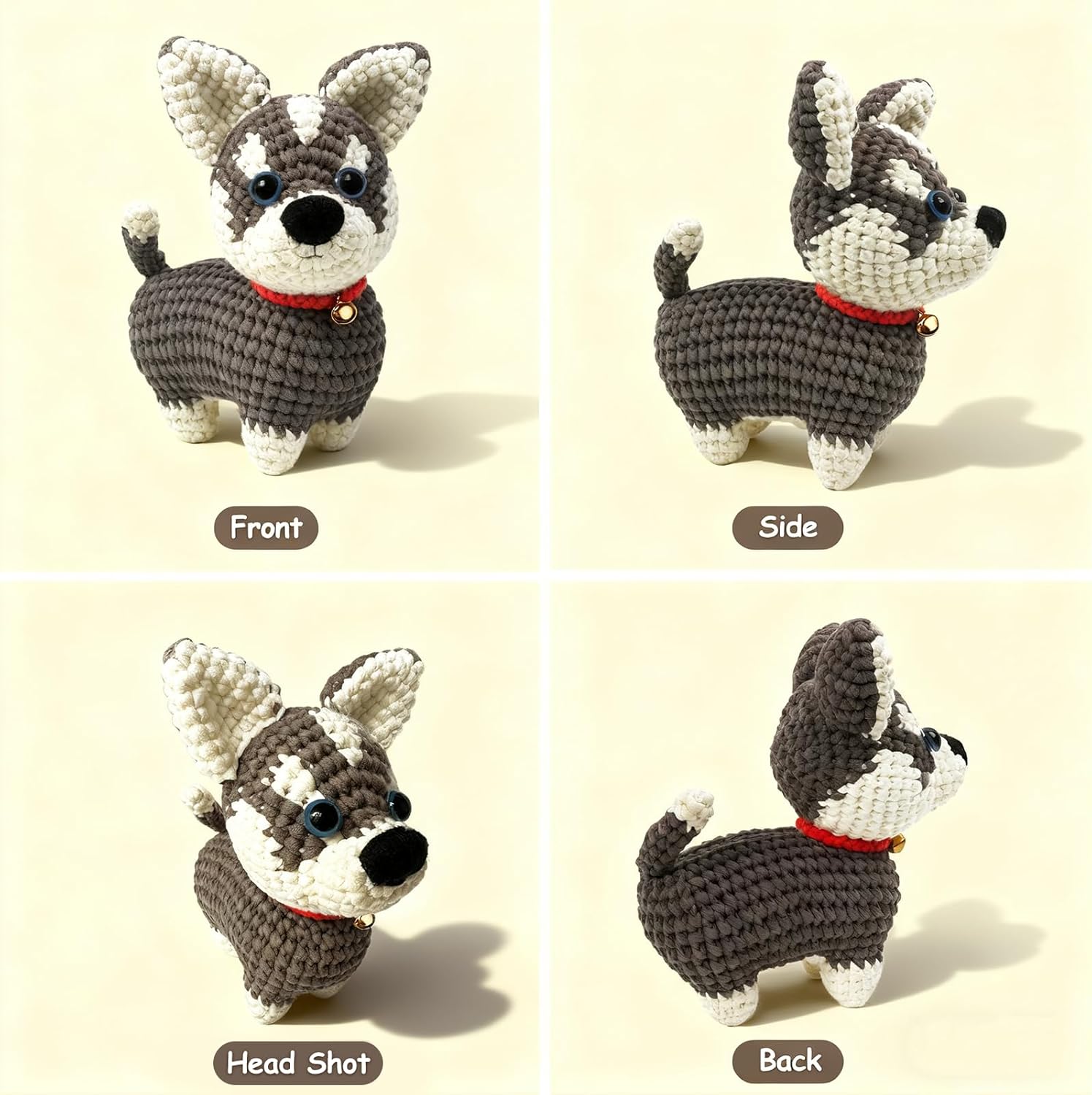 ABOUT RIGHT Crochet Kit for Beginners, Large 6.7” Husky Puppy Amigurumi Starter Kit with Step-by-Step Video Tutorials, Complete DIY Animal Crochet Set for All Ages, Style: Husky