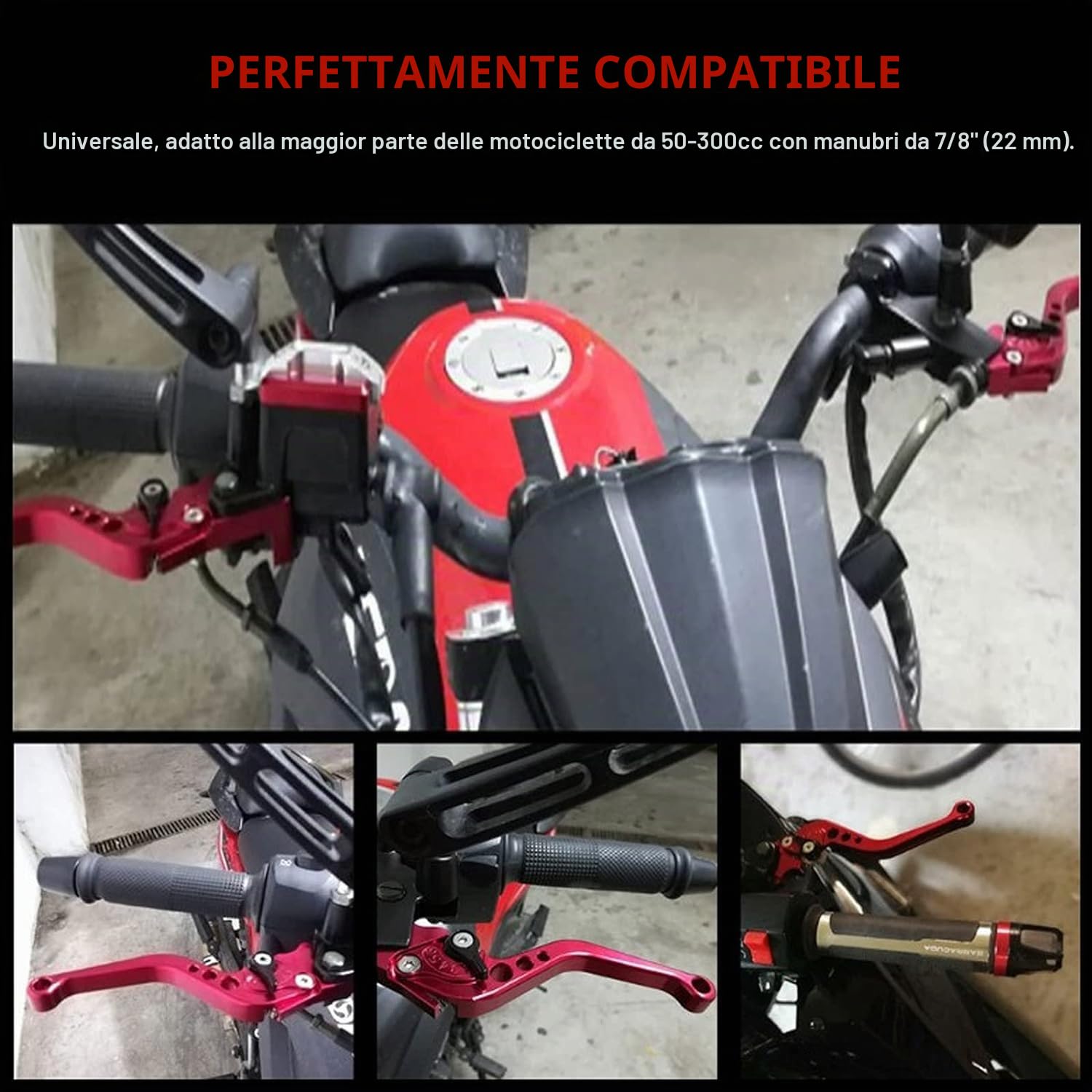 Longzhuo Leva Moto Universale 7/8"(22mm) per Freno e Frizione - 50cc, Cross, Maniglia (Rosso)
