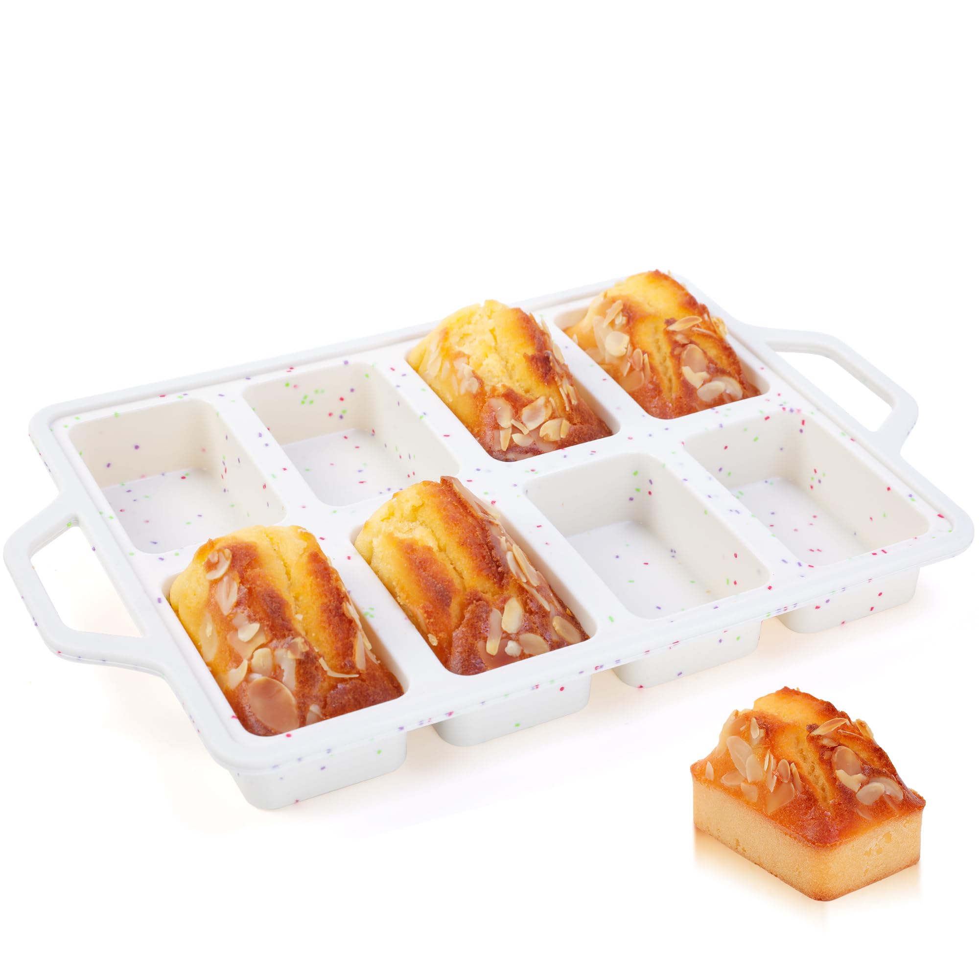 1 Pc Mini Loaf Pans with Metal Reinforced Frame, Nonstick Small Silicone Bread Pans for Baking, 8 Cavity Tiny Meatloaf Pan (Cream)