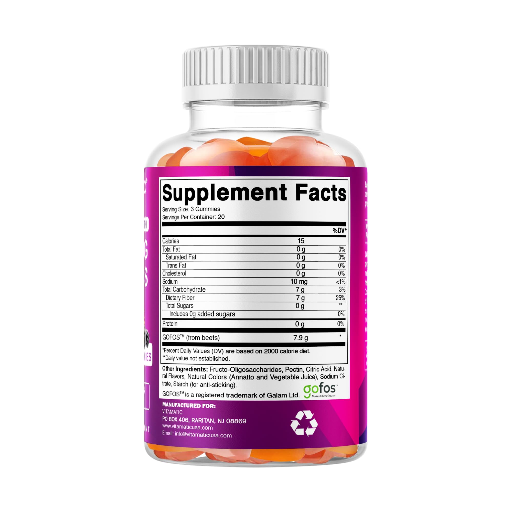 Vitamatic Extra Strength Prebiotic 7g Fiber, 60 Gummies - 2 Pack — Amazon image 8