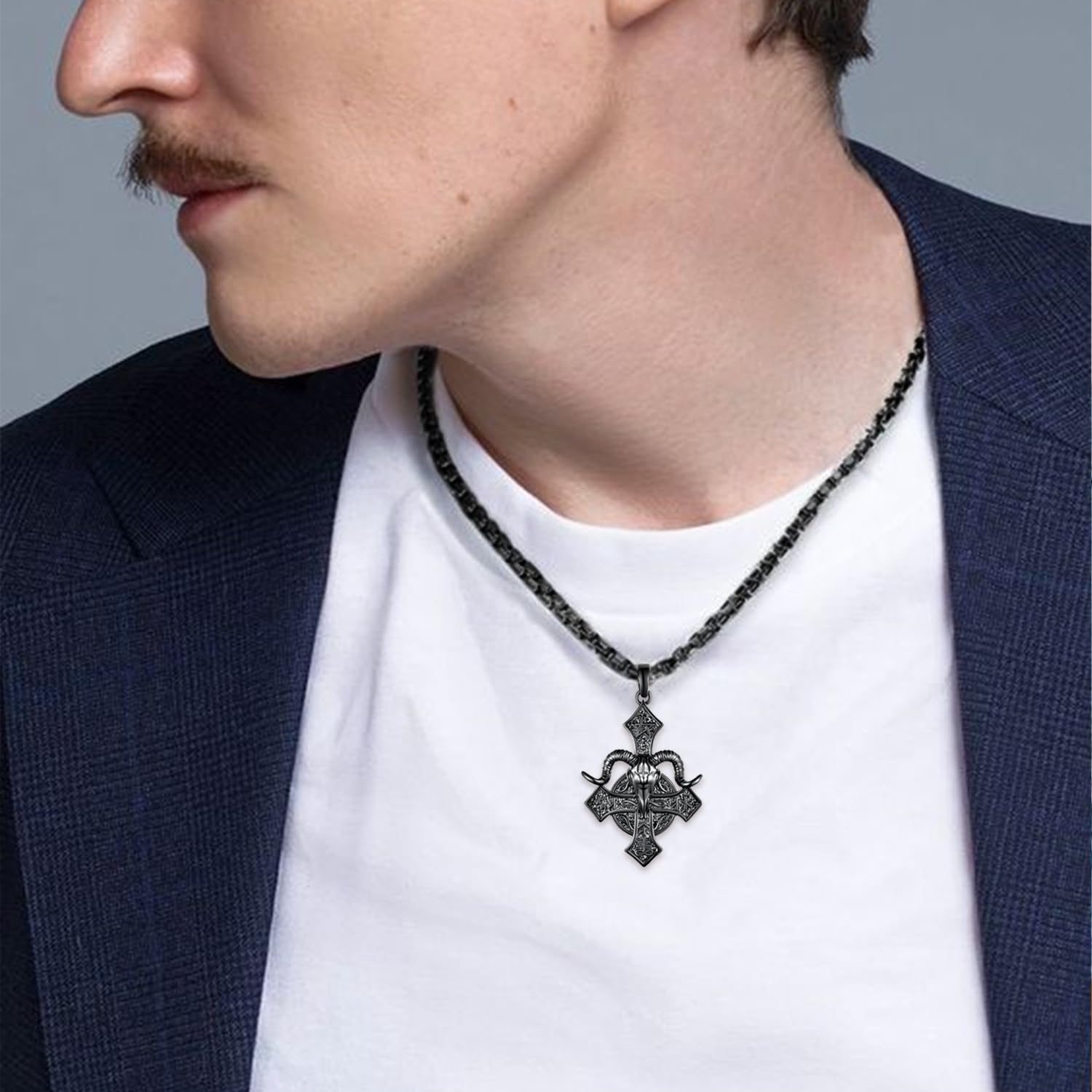 Fuguangju Satanic Necklace 925 Sterling Silver Upside Down Cross Necklace Baphomet Necklace Satanic Jewelry for Men Women