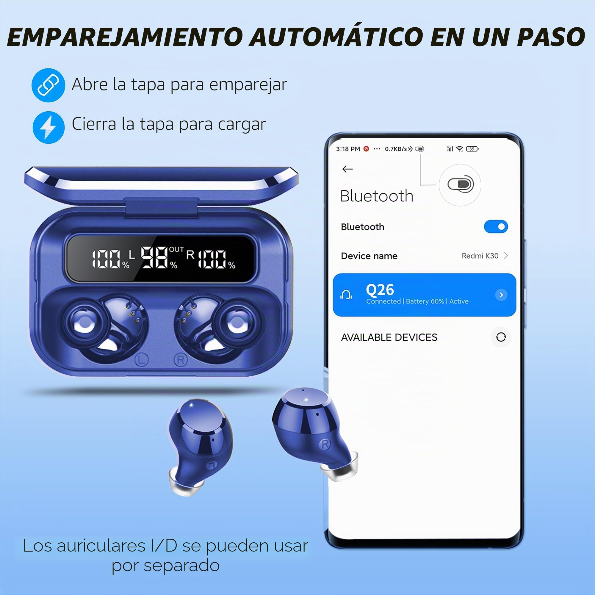 Auriculares Inalámbricos Bluetooth, Auriculares Bluetooth 5.3 con cancelación de Ruido y 4 micrófonos, 128H Deportivos Cascos, 2026 Nuevos Auriculares IP7 Resistente al Agua con Pantalla Digital LED