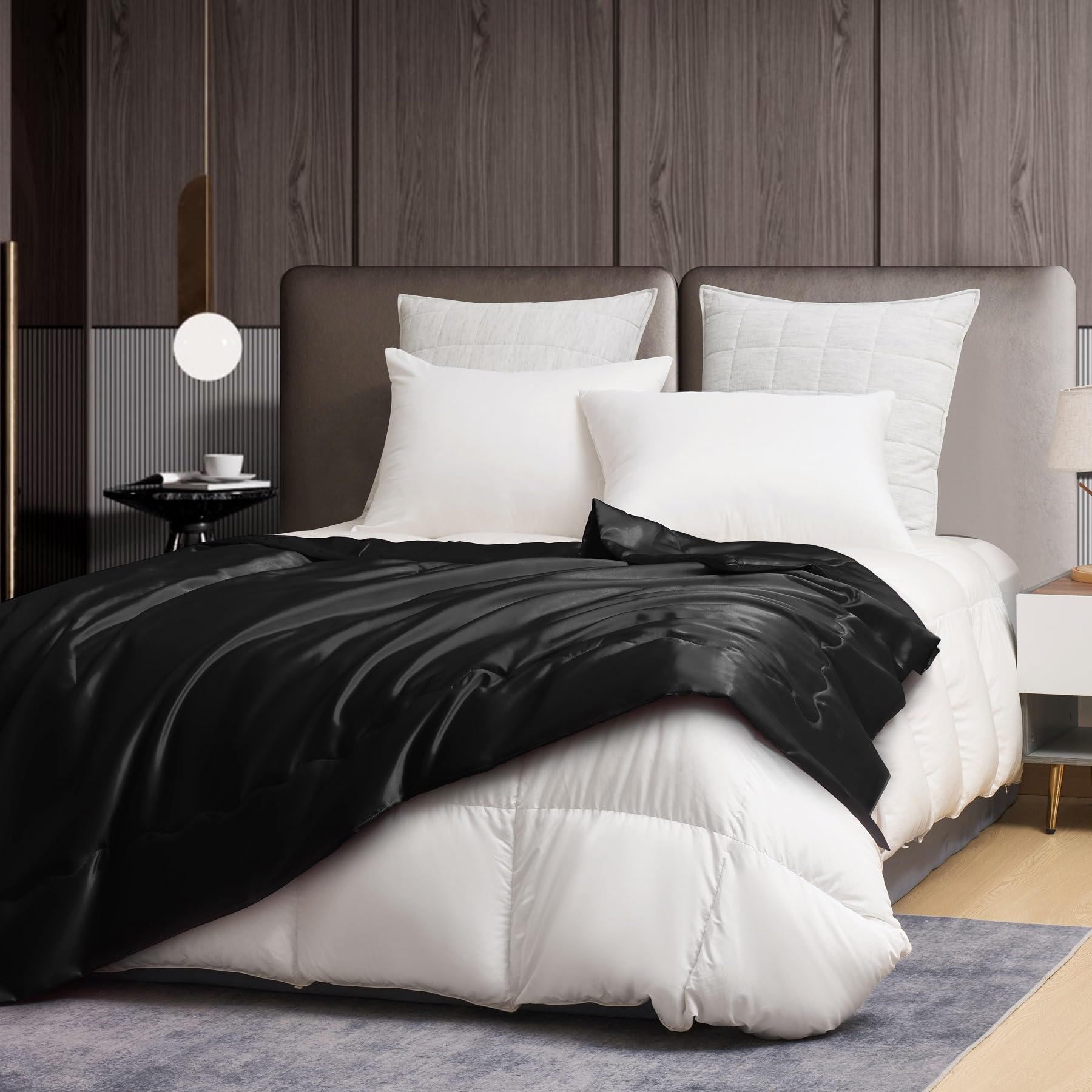 Satin Decke 150x200 Schwarz Sofadecke Kühlende Seidige Seide Sommerdecke Leicht Weich Luxus Glatt Glänzend Satin Tagesdecke Kuscheldecke für Bett Sofa Couch Schlafzimmer Büro Reisen