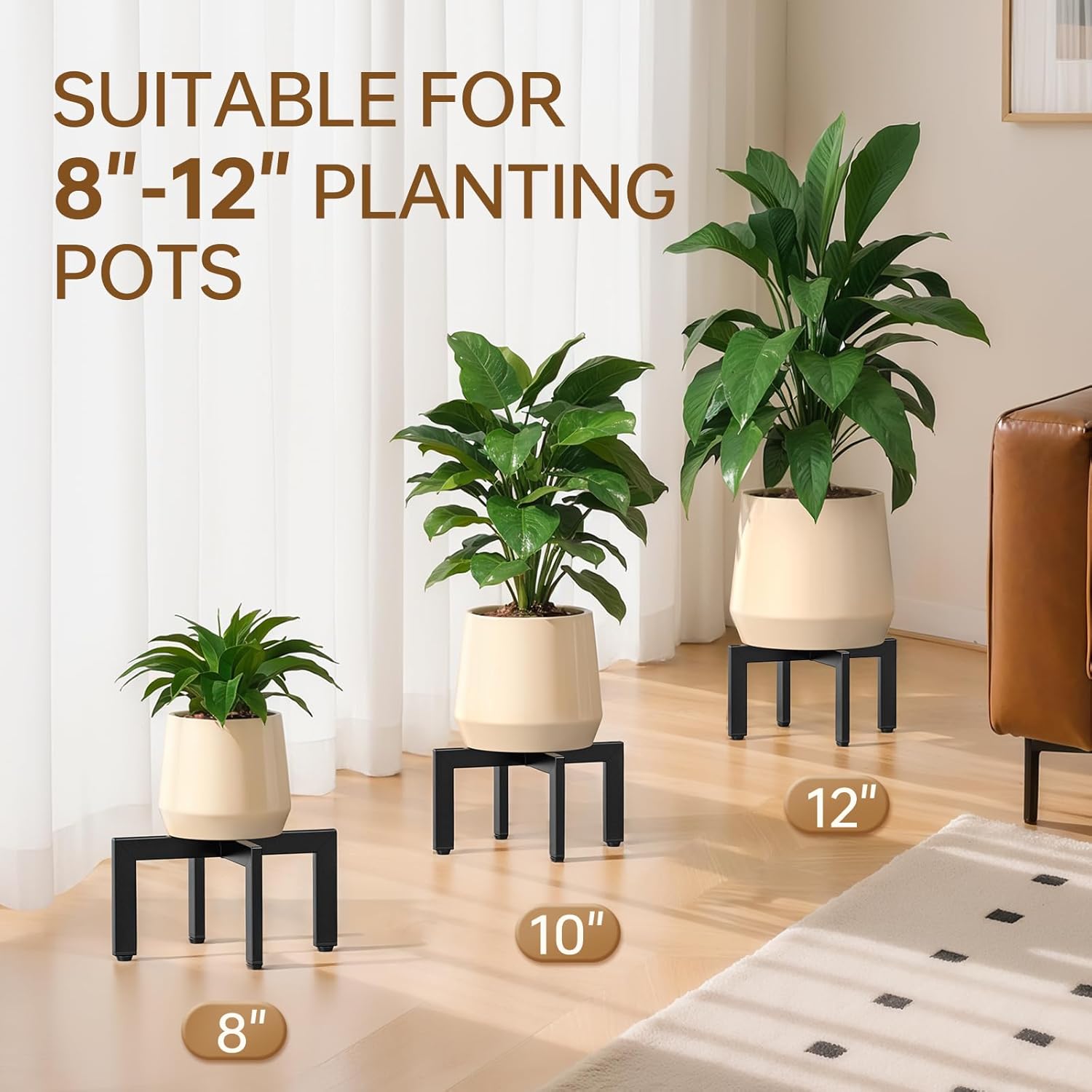2Pack Adjustable Plant Stand Indoor Outdoor,Metal Modern Plant Stands, Plant Stand with Adjustable Feet,Low Short Plant Stands,Fit 8-12 inch Pots,Black (Pot & Plant Not Included)