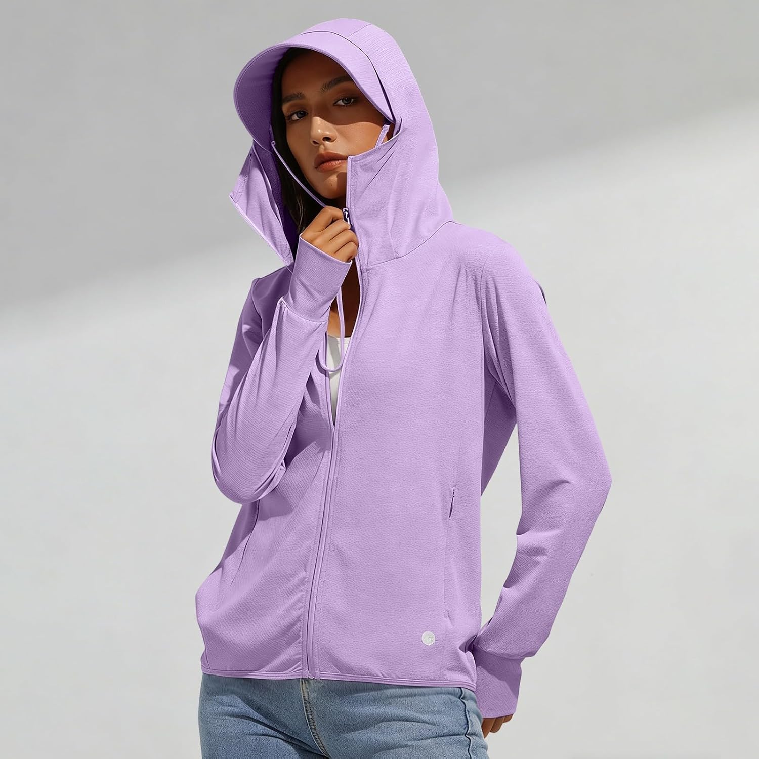 Women Hooded Sun Jacket Full Zip Lightweight Long Sleeve Outdoor Hoodie Hiking Travel UPF 50+ Coats with Pockets
