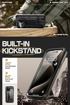 SUPCASE for iPhone 15 Pro Max Case with Stand & Screen Protector, Black