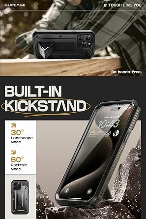 SUPCASE لجهاز iPhone 15 Pro Max Case مع واقي الشاشة (Unicorn Beetle Pro) ، [حامل مدمج & حزام مقطع] [حماية من الدرجة العسكرية] حافظة هاتف للخدمة الشاقة للجسم الكامل لجهاز iPhone 15 Pro Max ، أسود