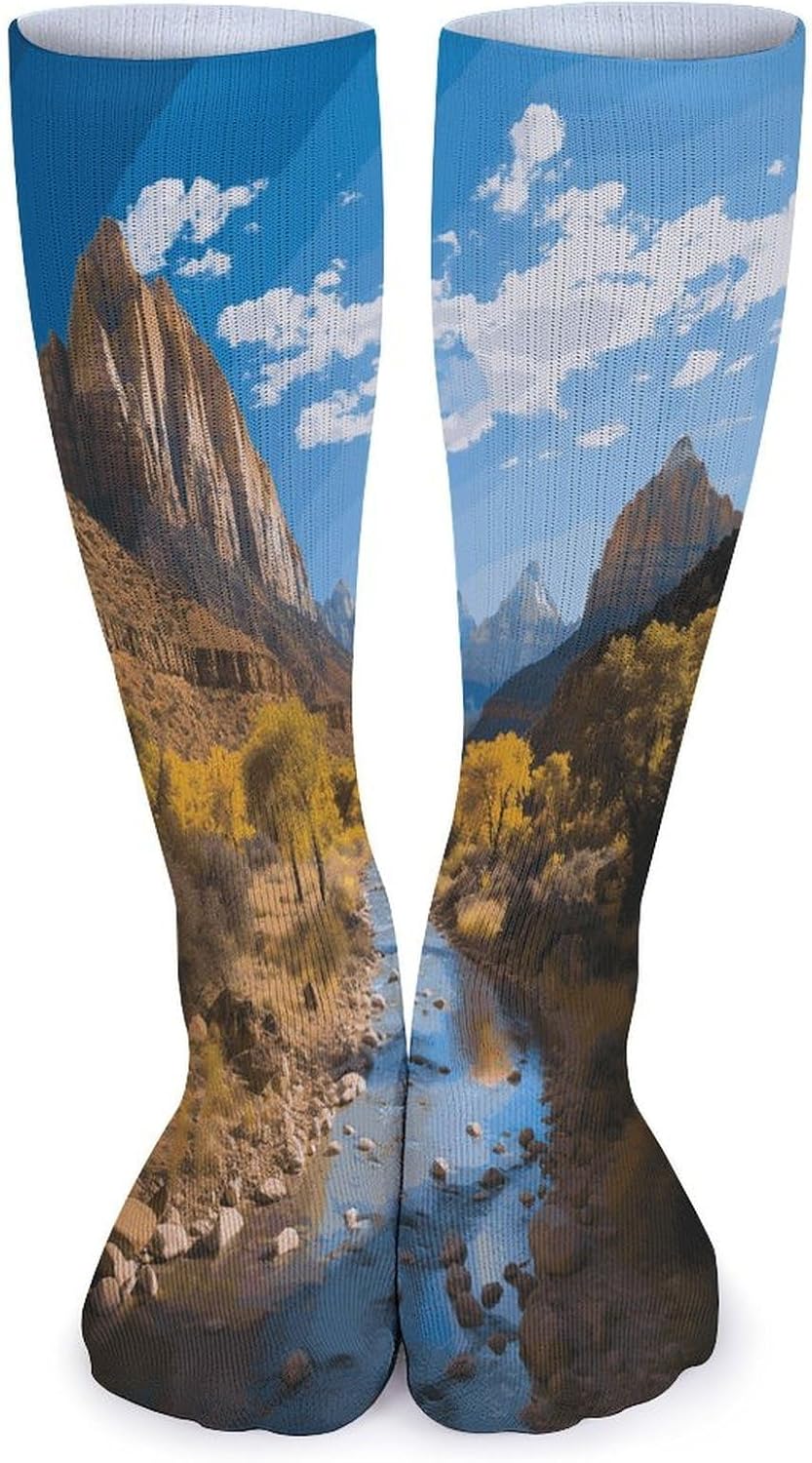 Zion National Park Crew Socks Casual Breathable Calf Socks | Cushion Running Athletic Socks Long Performance Breathable Sports Socks for Women Men