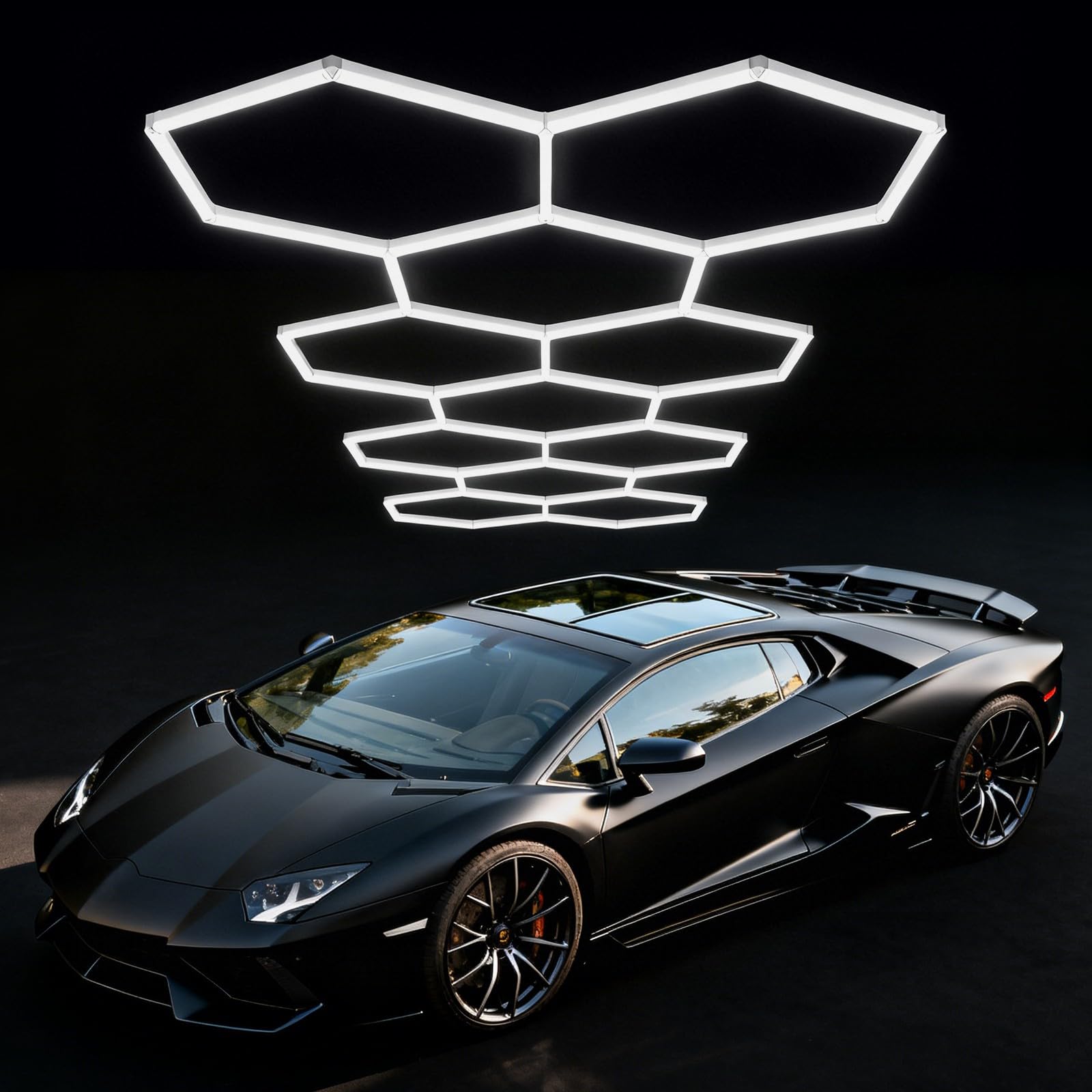 Lampes LED Hexagonales pour Garage 6500K Blanc Lumière du Jour – Éclairage Ultra Lumineux Reliable, Idéale pour Rénovation de Garage, Entrepôt & Gym 11 Hex