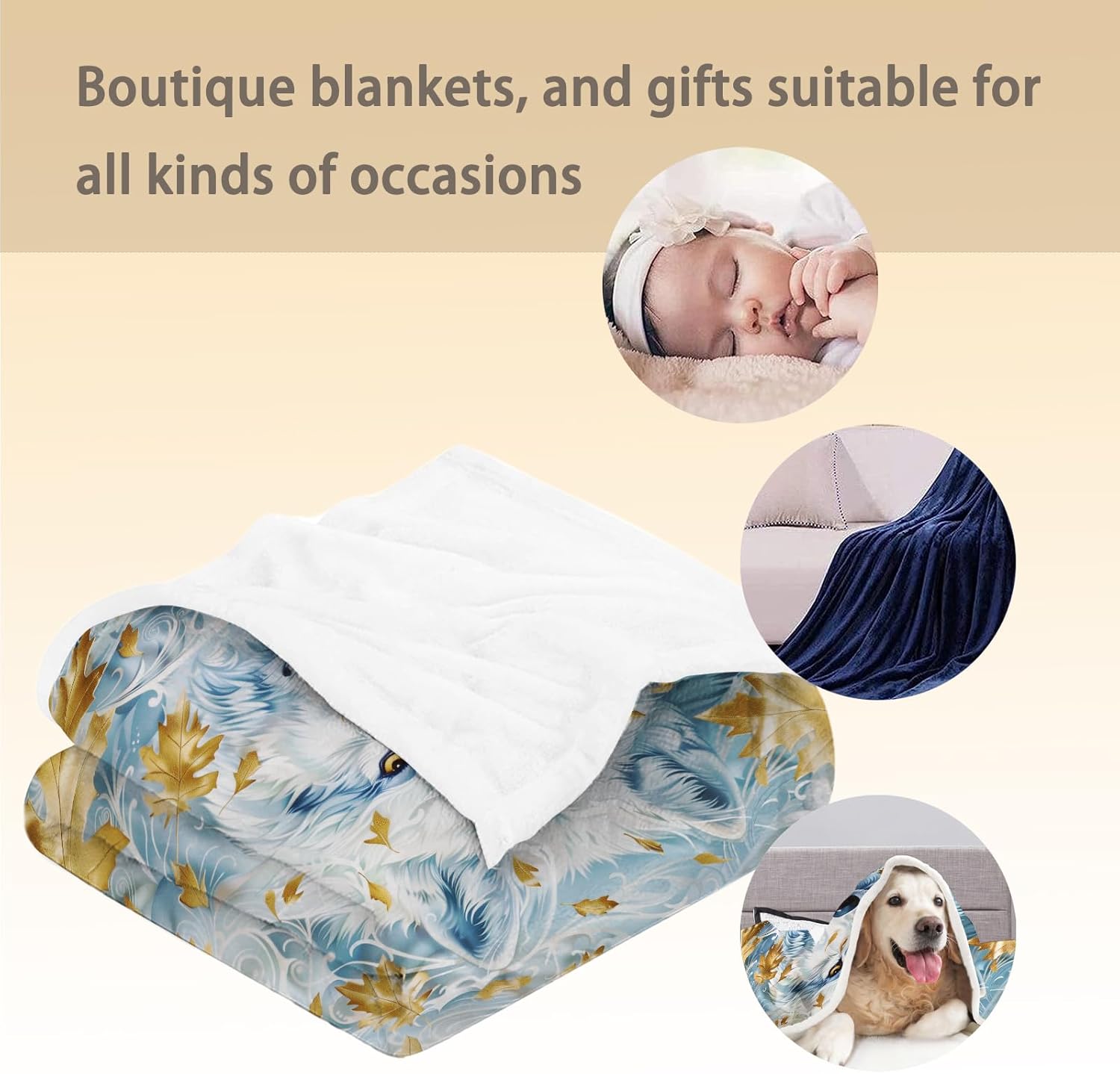 Wolf & Maple Leaf Blanket, Soft Cozy Lightweight Flannel Throw Blankets Ideal for Couch, Bed, Travel, Outdoor & Home Decor, Warm Fluffy Fuzzy Blanket for Adults Kids 60×50 in - Image 5