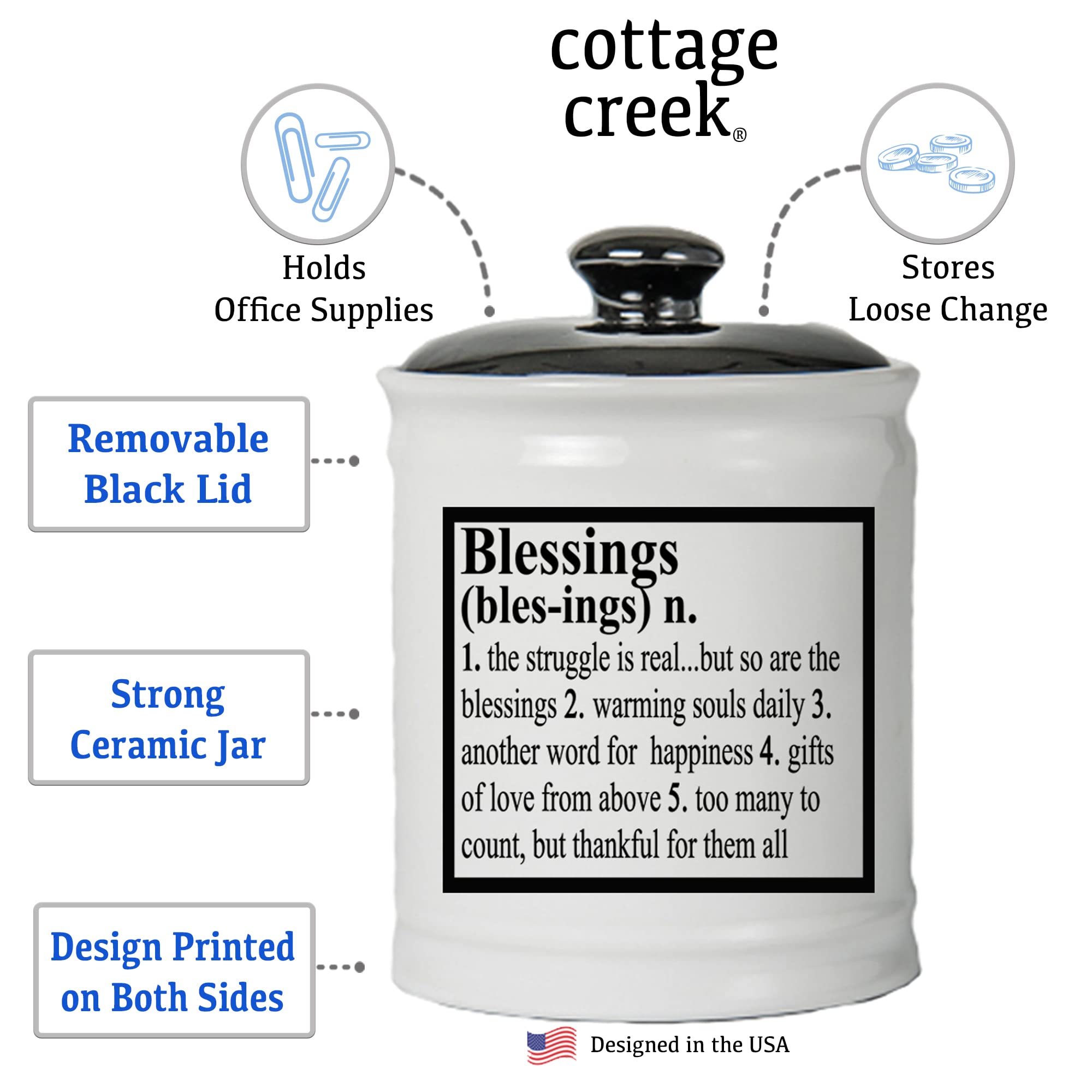 Inspirational and Motivational Gifts - Ceramic Blessings Jar with Lid, Stocking Stuffers, Gratitude Piggy Bank, Christian Gifts, Bible Verse Storage, Gifts for Women, Home Decor, Coin Bank