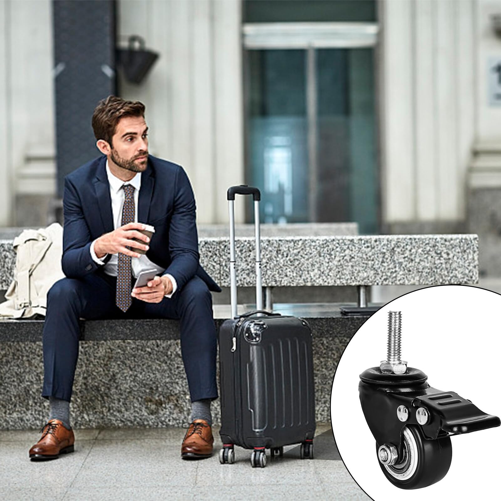 4 Rotelle per Mobili da 40 mm: Vite M8 x 25 mm, Fisse Con Freno, 35 kg, Rotazione a 360 Gradi, in Gomma per Interni ed Esterni