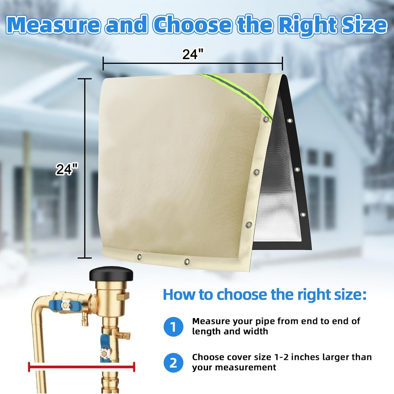Outdoor Backflow Preventer Pipe Insulation Cover Sturdy 4 Layers for Winter Freeze Protection Irrigation Pipes & Sprinkler Valves 24" W x 24" H