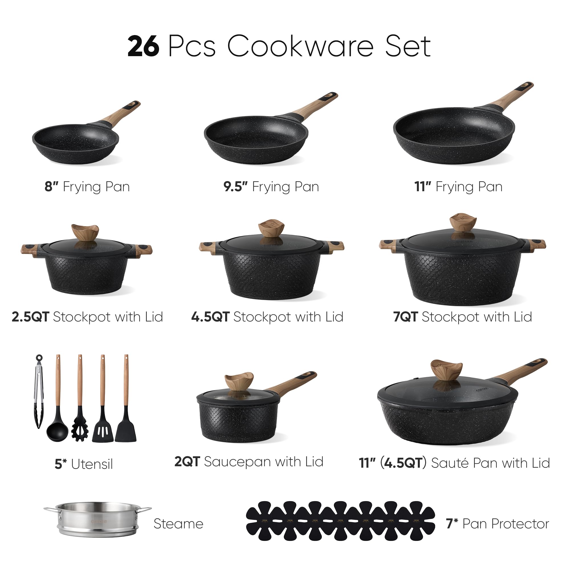 CAROTE 19PCS Pots and Pans Set, Nonstick Cookware Set, Kitchen Cooking Set Induction Non-toxic Granite Set view 2