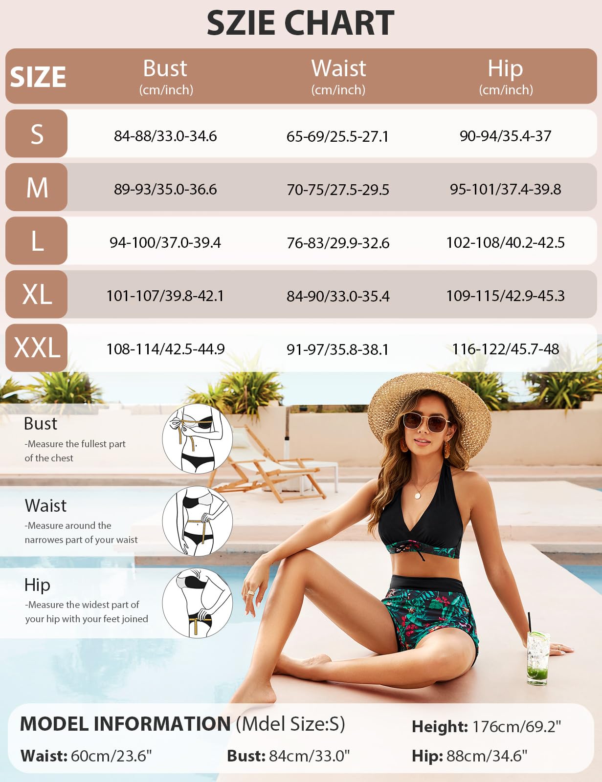 Tuopuda Traje de Baño para Mujer Push Up Conjunto de Bikini Estampado Floral Dos Piezas Conjunto Bañador Cuello en V Bikini Tops y Cintura Alta Pantalones Cortos