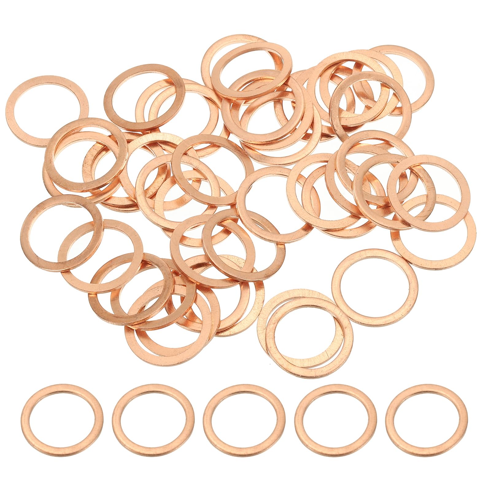 PATIKIL M14 Copper Washer Sealing Ring, 50 Pieces 14mm ID 18mm OD 1mm Thickness Metric Flat Sealing Gasket Crush Washer for Screws Bolt Sump Plugs Oil Drain