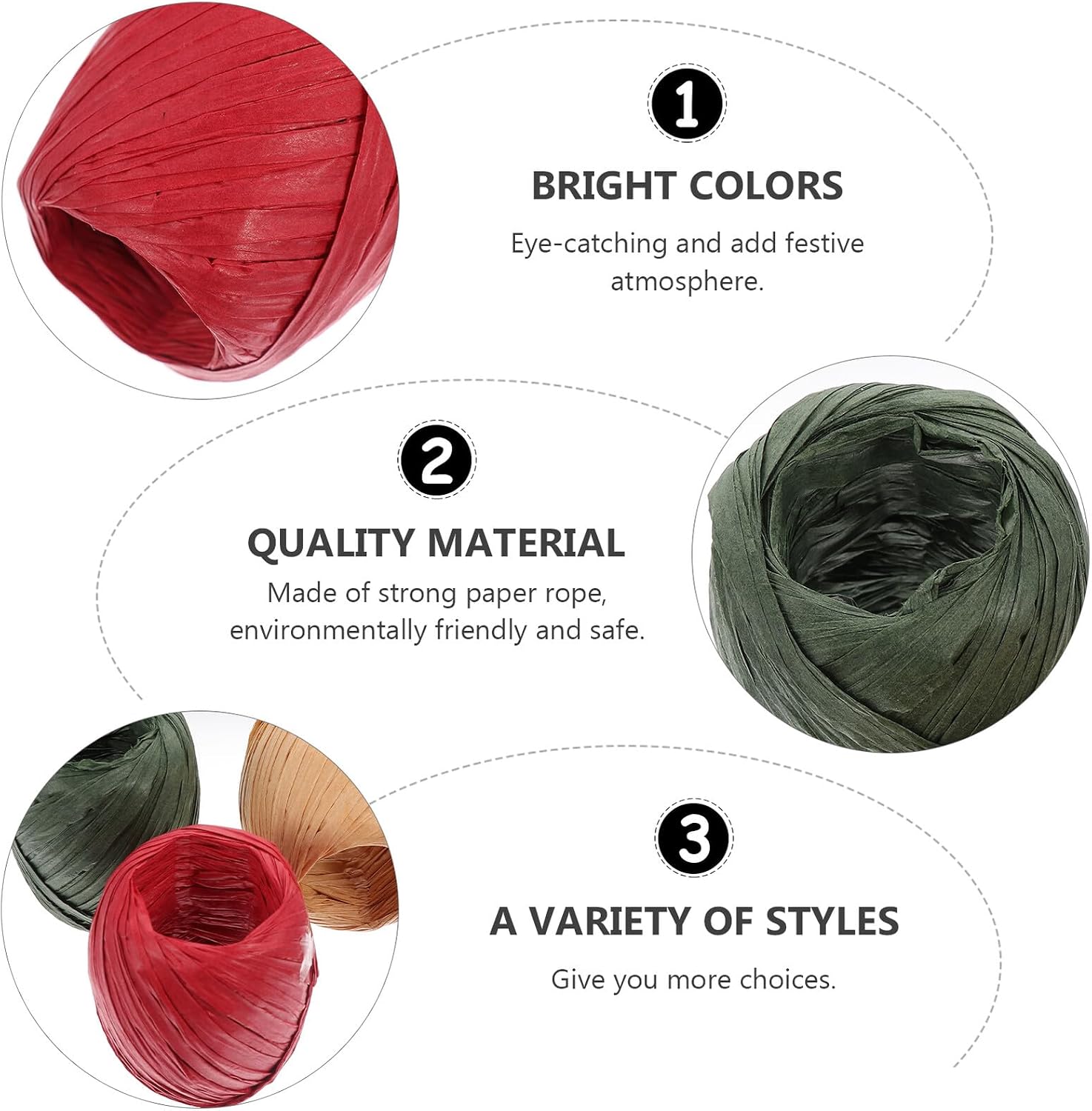 6 Rolls 20 Meters Raffia Paper Ribbon Twine Set Colored Paper Cord for DIY Crafts Wrapping and Packaging 3 Colors Army Green Light Coffee Bright Red