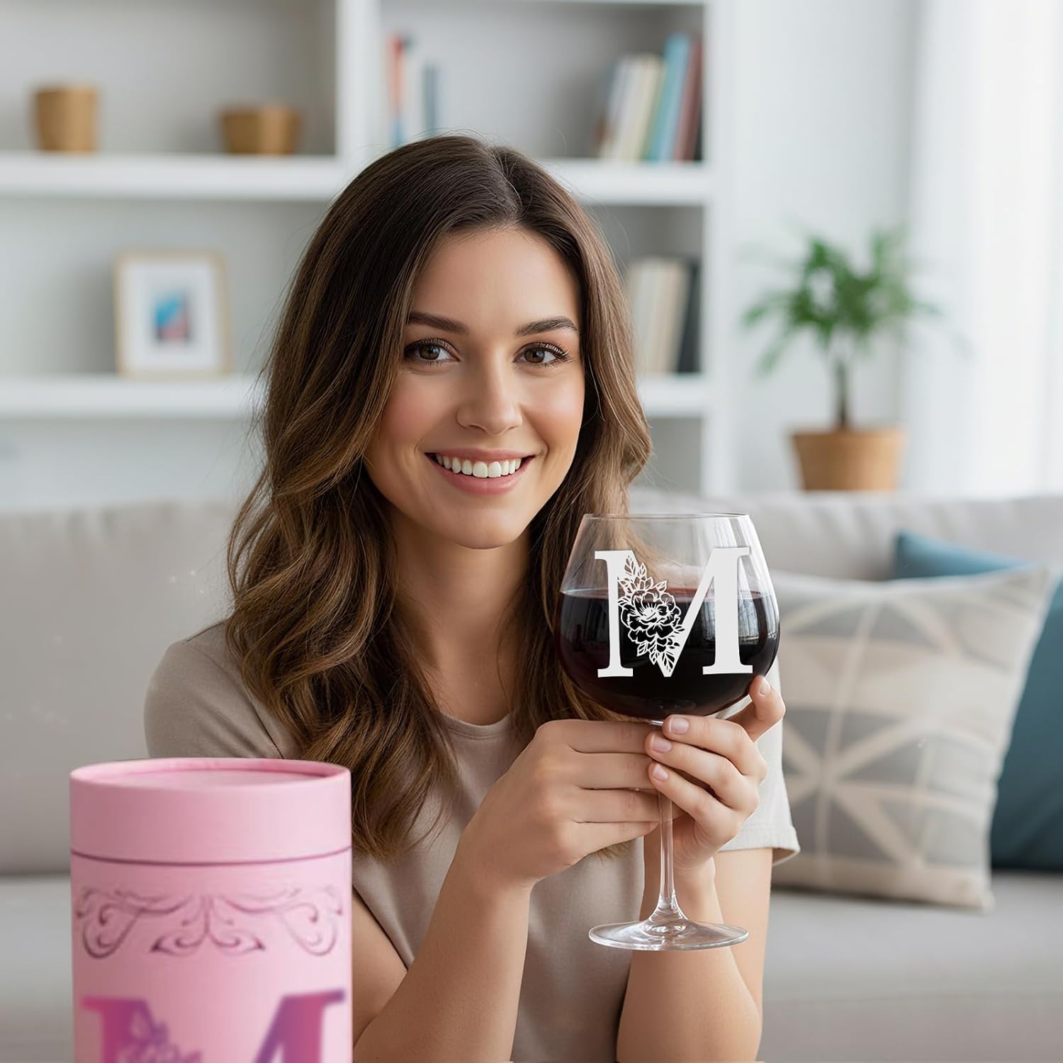 Physkoa Personalized Initial Wine Glass for Women - 20 oz Stemmed Monogrammed Glass, Customized Engraved Gift for Mom, Wife, Friend, Her - Birthday, Mother’s Day, Wine Lover Gift - Image 3