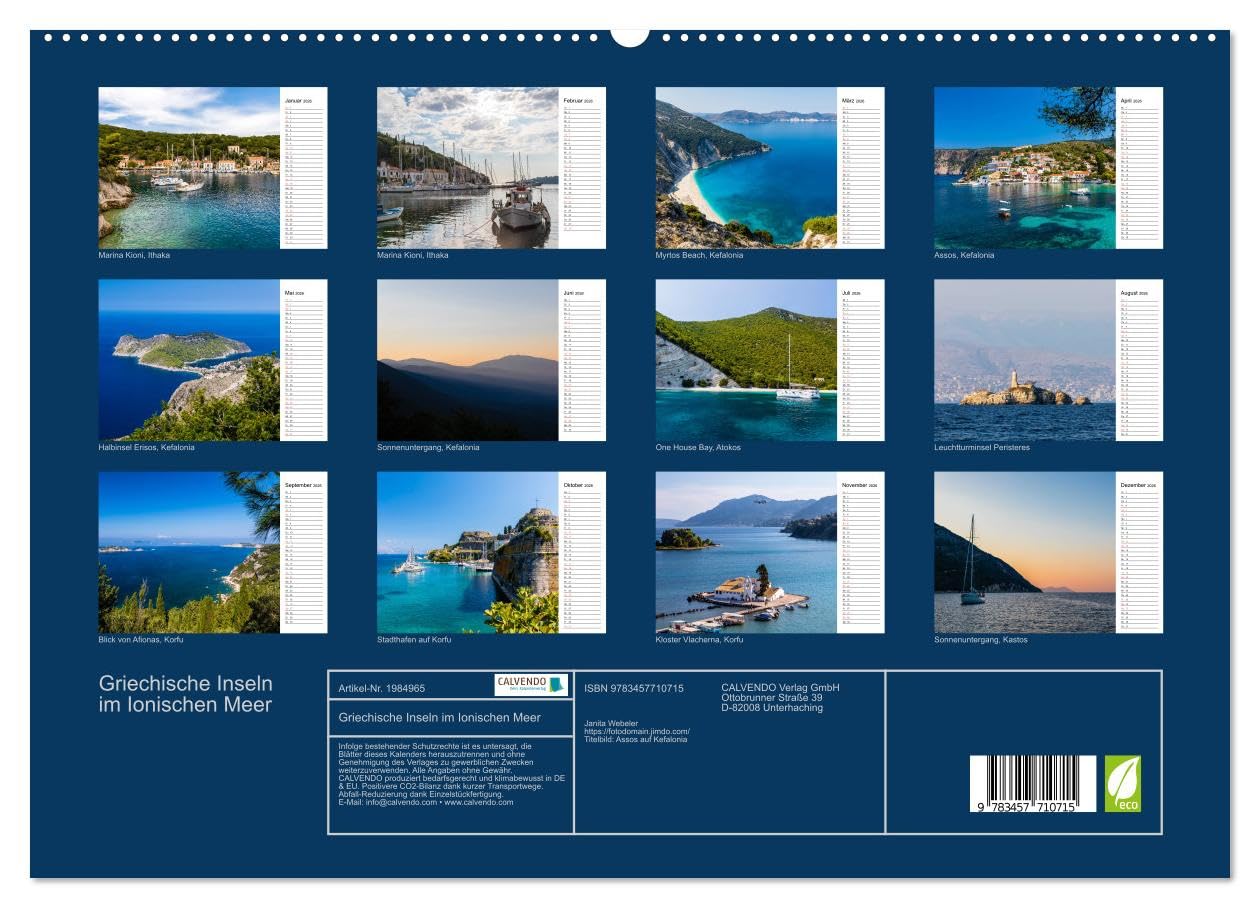 Griechische Inseln im Ionischen Meer (hochwertiger Premium Wandkalender 2026 DIN A2 quer), Kunstdruck in Hochglanz: Von Korfu bis Kefalonia, griechische Inseln entdecken (CALVENDO Natur)