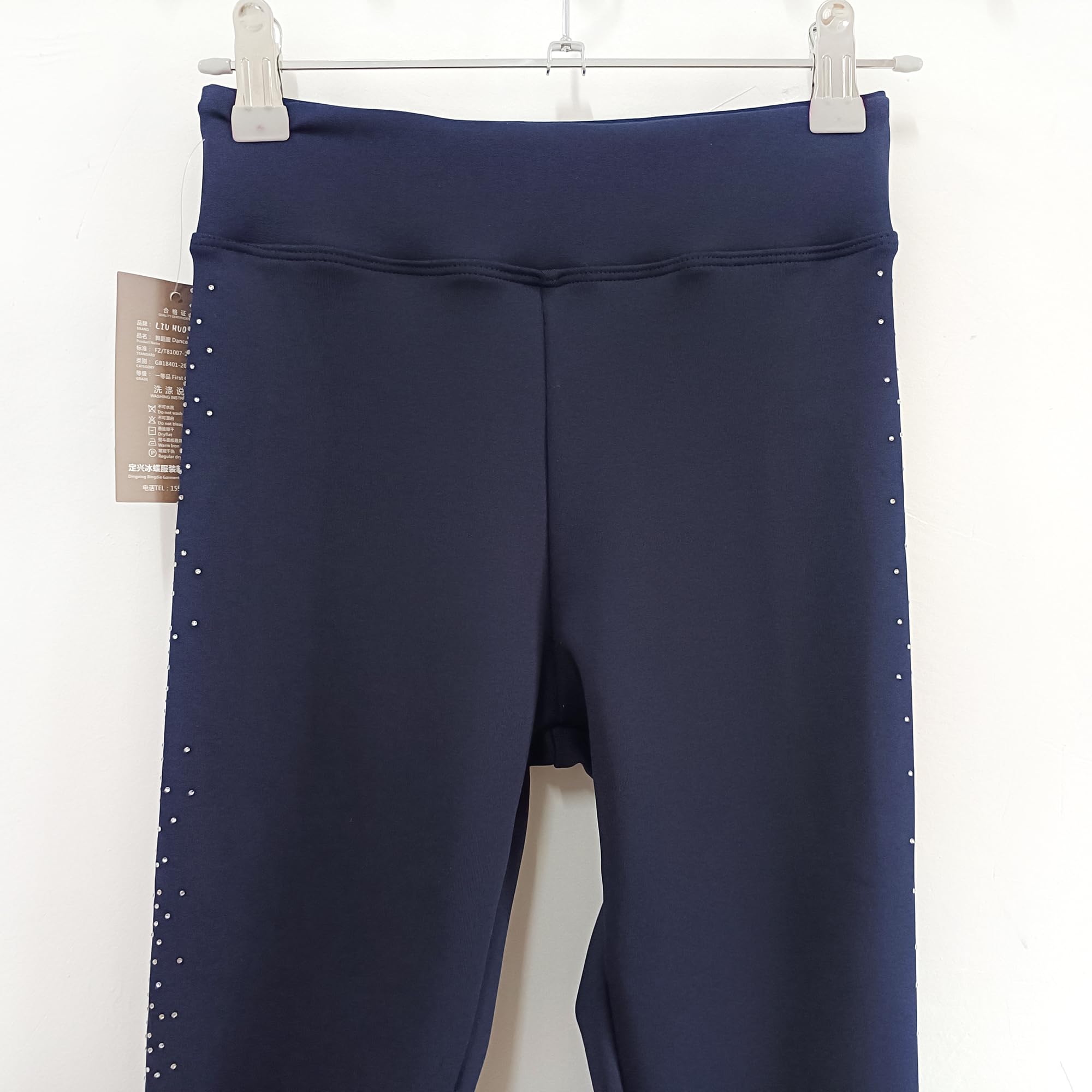 LIUHUO Pantalon de Patinage Artistique pour Filles Qualité Cristal Chaud Entraînement Polaire Stretch Leggings de Patinage