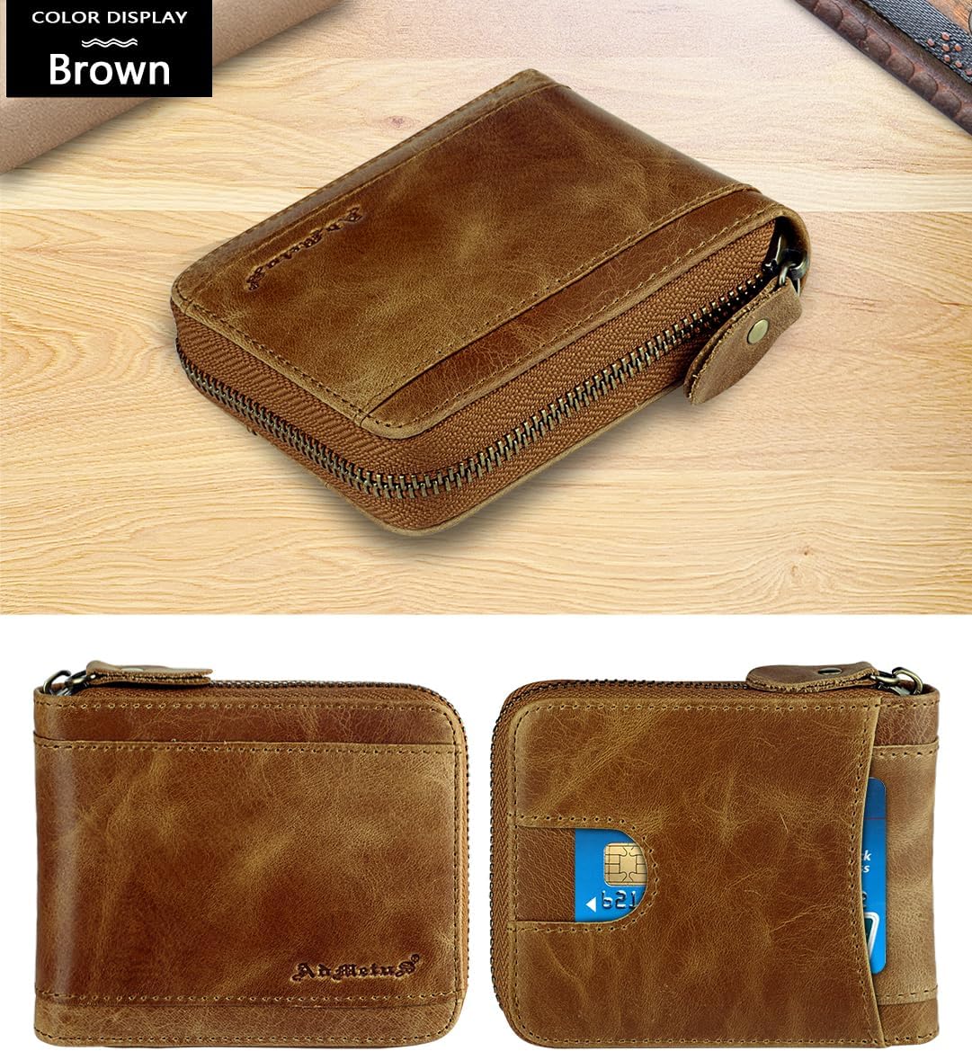 Admetus Mens RFID Blocking Wallets Zipper Leather Wallet for Men Bifold RFID Card Holder - Image 2