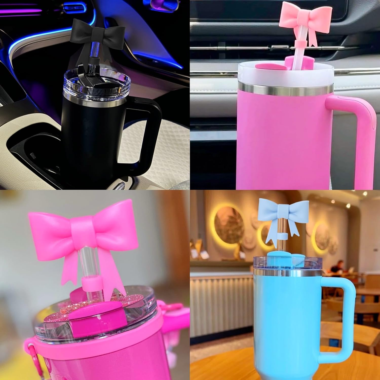 3D Big Bow Straw Toppers, Flower Straw Covers, Soft Silicone 0.4in/10mm Straws Accessories, Compatible with Stanley Cup 30&40 Oz, Dust-Proof Leak-Proof Protectors (Set A- Mixed Big Bow) image 4