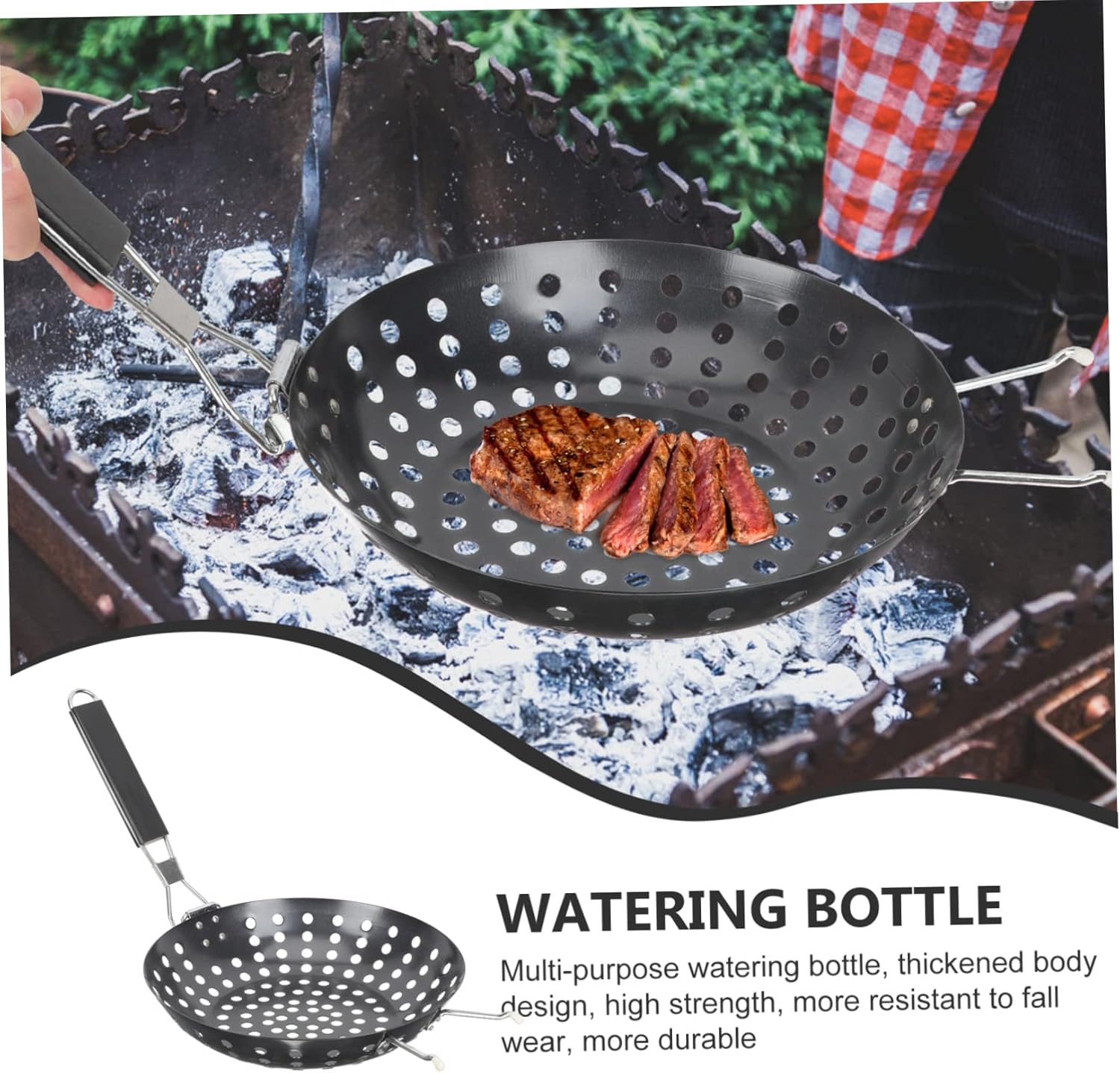 Mipcase Nonstick Grill Pan with Holes for Outdoor Cooking Foldable Handle BBQ Tray for Vegetables and Seafood Multi-Function Metal Grilling Tray Reusable Picnic Grill Supplies