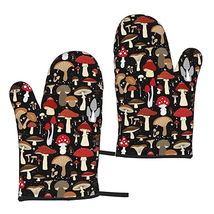 Various Mushroom Art Oven Mitts Waterproof Non-Slip Heat Resistant Kitchen Gloves for Baking Cooking Grilling BBQ