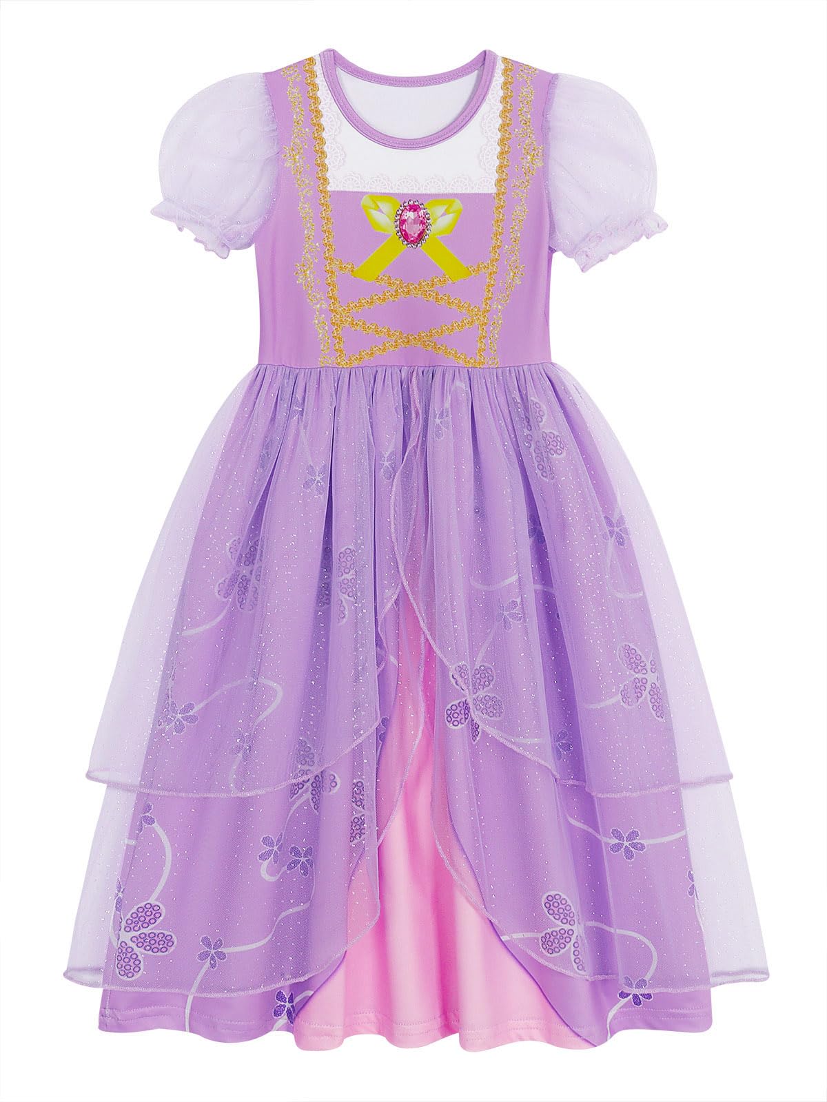 Jurebecia Princess Costumes for Girls Puff Sleeve Fancy Dress Kids Purple Princess Dressing up Halloween Cosplay Dress Outfit 7-8 Years - Image 3