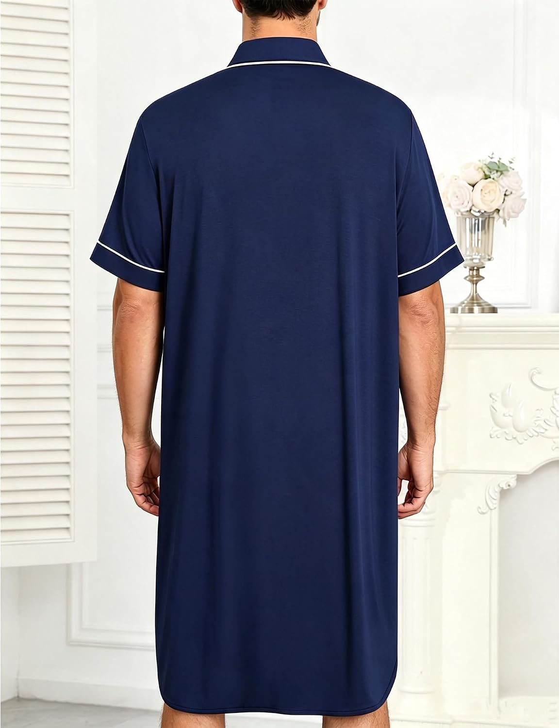 SWOMOG Mens Nightshirt Short Sleeve Nightgown Big & Tall Sleep Shirt Button Down Pajama Comfy Sleepwear M-XXXL