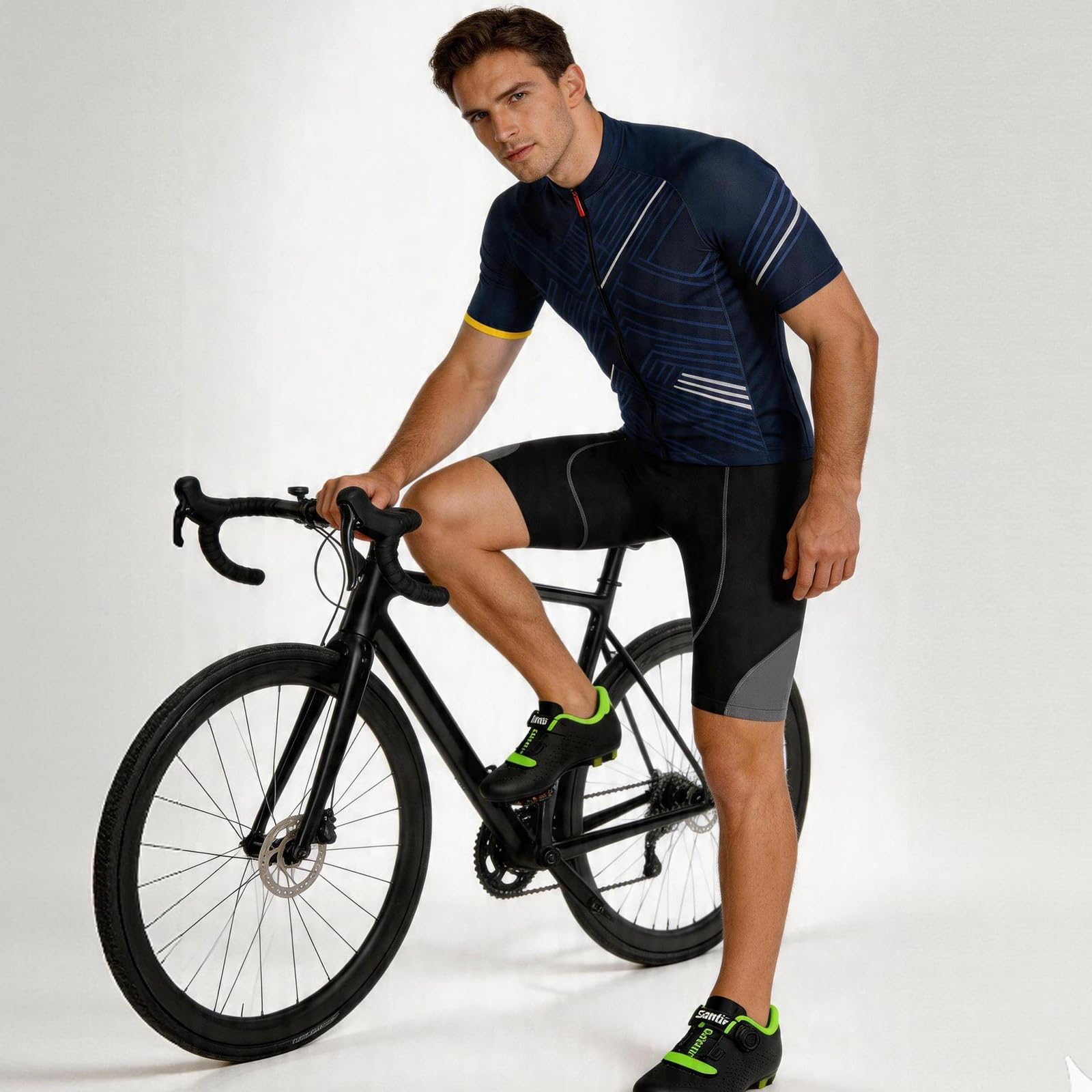 Santic Pantaloncini da ciclismo da uomo per ciclismo, pantaloni da bicicletta aderenti 4D Coolmax imbottiti