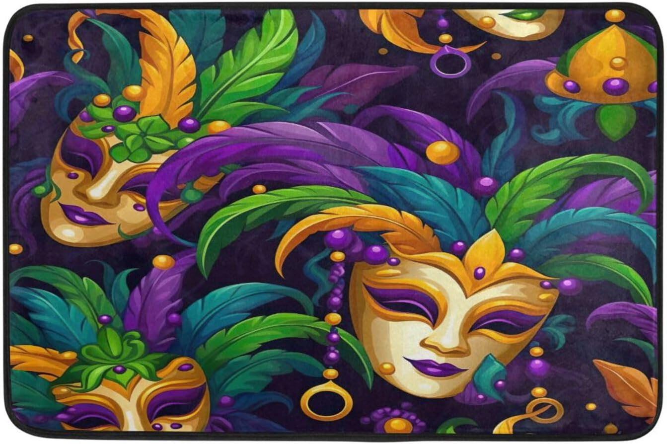 xigua Mardi Gras Carnival Mask Bath Curtain Rugs Sets 2 Pcs,Bathroom Theme Set with Shower Curtain and Non-Slip Carpet -12 Hooks-60X72in561