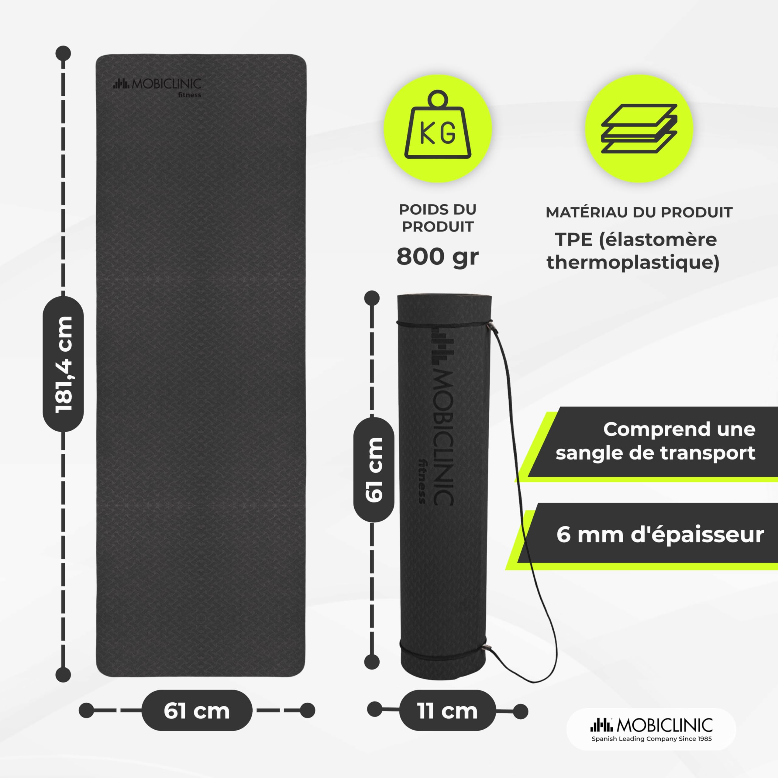 Tapis De Yoga Mobiclinic 6 Mm – TPE Antidérapant, Imperméable, 181x61 Cm – Avec Sangle De Transport – Sport, Pilates, étirements