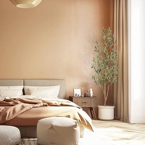 Miniatura 6 de Árbol de olivo sintético de 5 pies, olivos artificiales para interiores con tronco de madera natural y hojas y frutas realistas. Olivo falso de 5