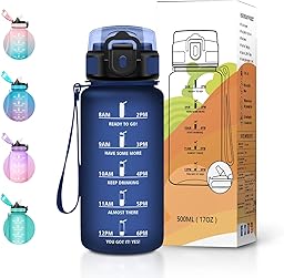 Borraccia 500ml, Borraccia con Cannuccia, e Indicatore del Tempo, Riutilizzabile, senza BPA, a Prova di Perdite, Motivazionale, ideale per Scuola e Ufficio
