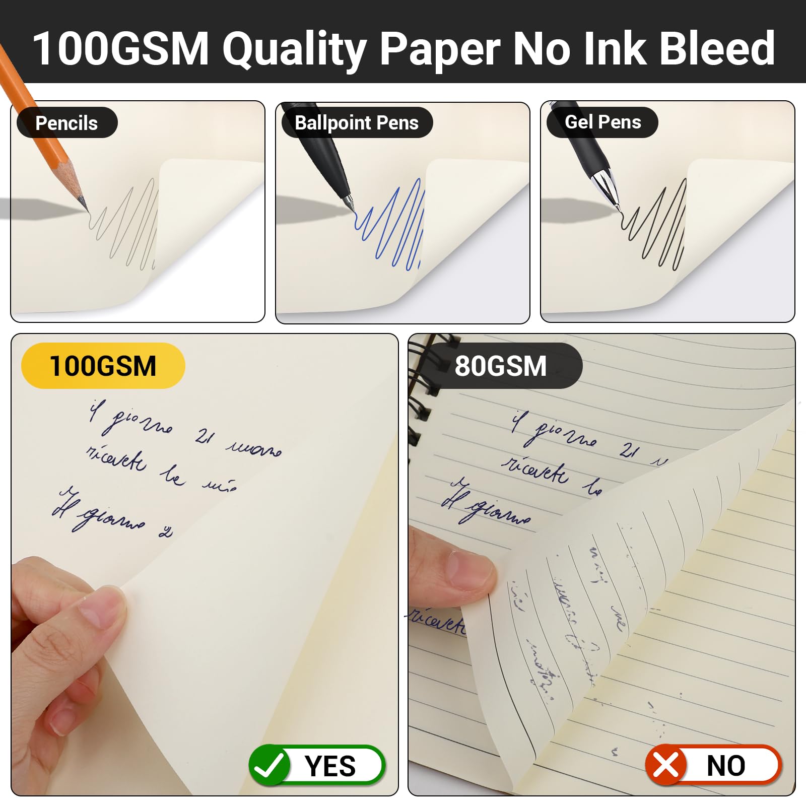 Yarotm A5 Notebook Plain, PU Leather Notebook A5-14x21cm Black Notepad Hardcover, 100g/m² Unlined Paper Notebook - Image 4