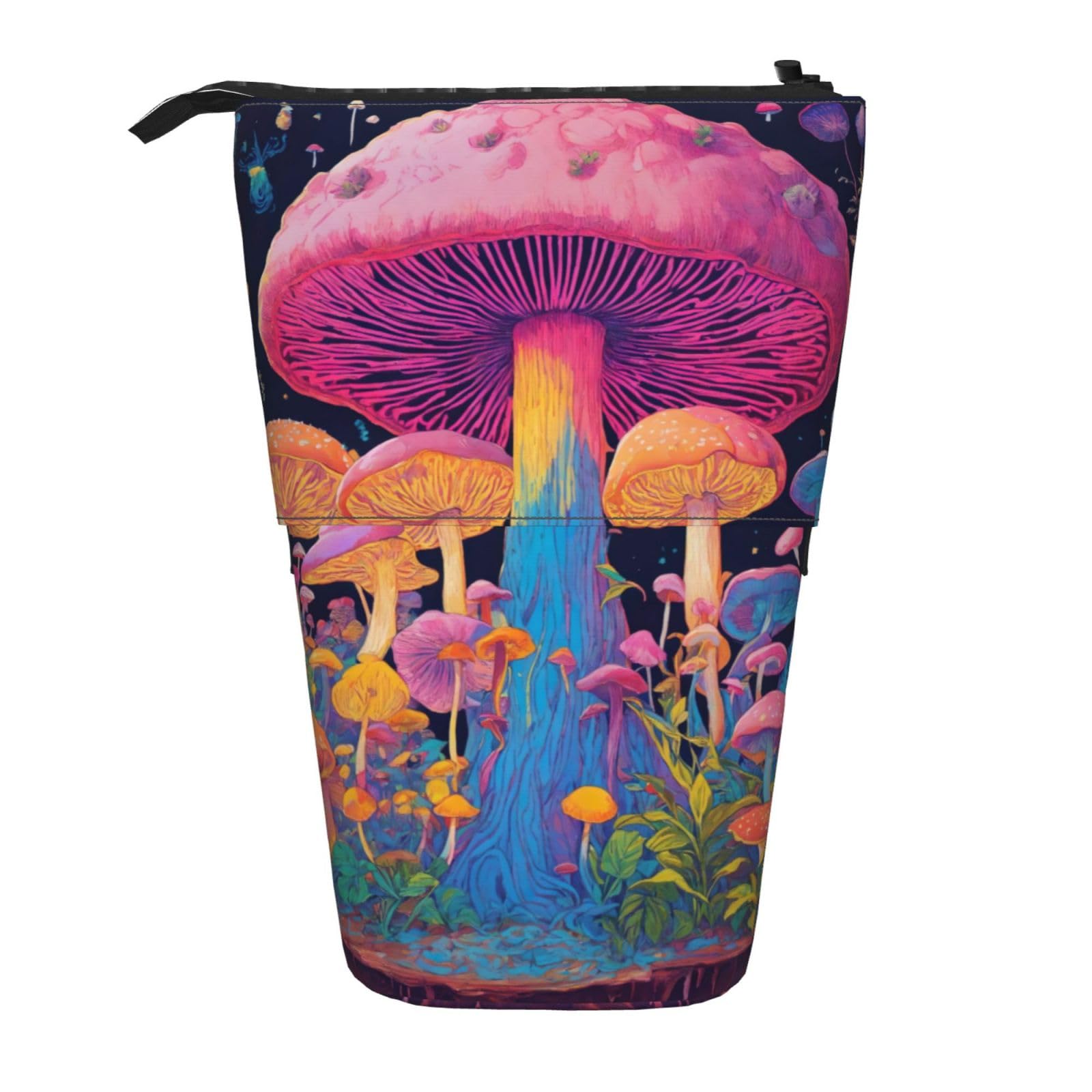 ERSDWRE Fungus Telescopic Pencil Case Kawaii Stationery Bag Zipper Pen Pouch Stand Up Pencil Holder