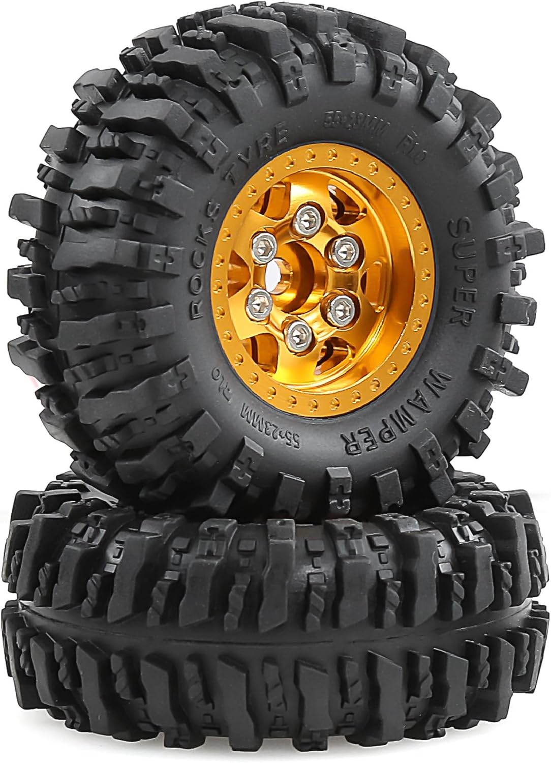 STMU 1.0in” Beadlock Wheel Tires Set for Ascent-18 APEX Axial SCX24 AX24 FCX24 Upgrade 1/24 1/18 RC Crawler Car (Golden)