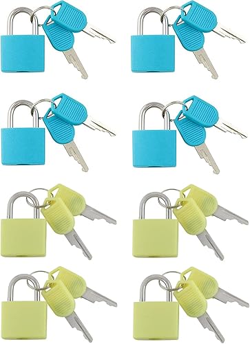 Vista 26 de Pequeño candado de latón macizo cubierto de ABS duradero con llave individual - Juego de 8 candados (multicolor, 8 unidades)