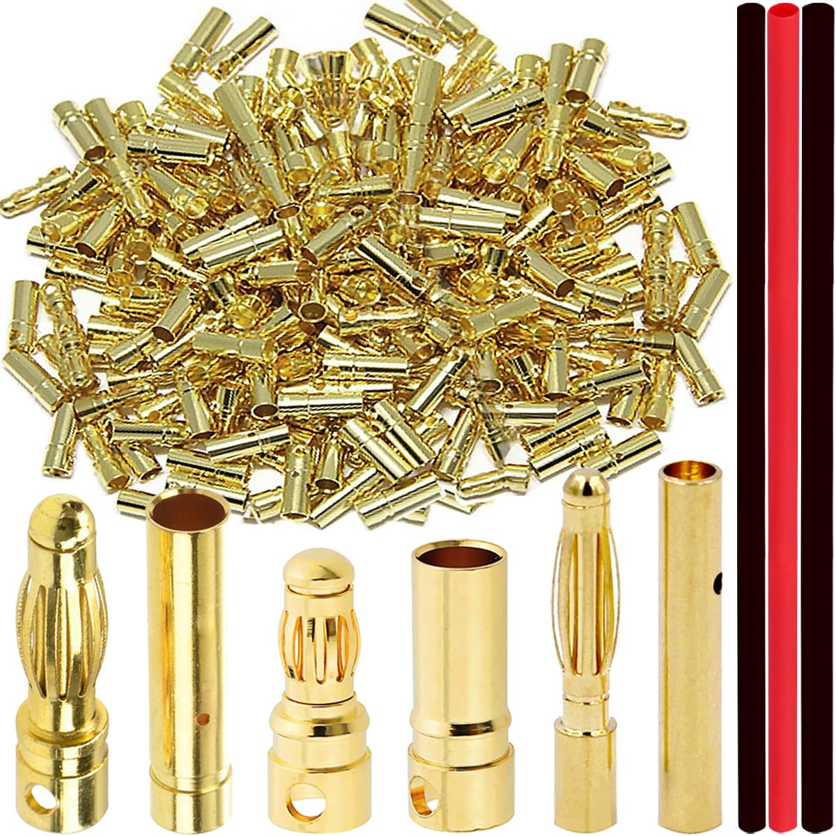 HAAMNING7 120 Pcs 2mm 3.5mm 4mm Banana Bullet Plug Connector, Gold Plated Banana Bullet Plug Male Female Connector Adapter, for RC Lipo Battery ESC Motor Wire Plug